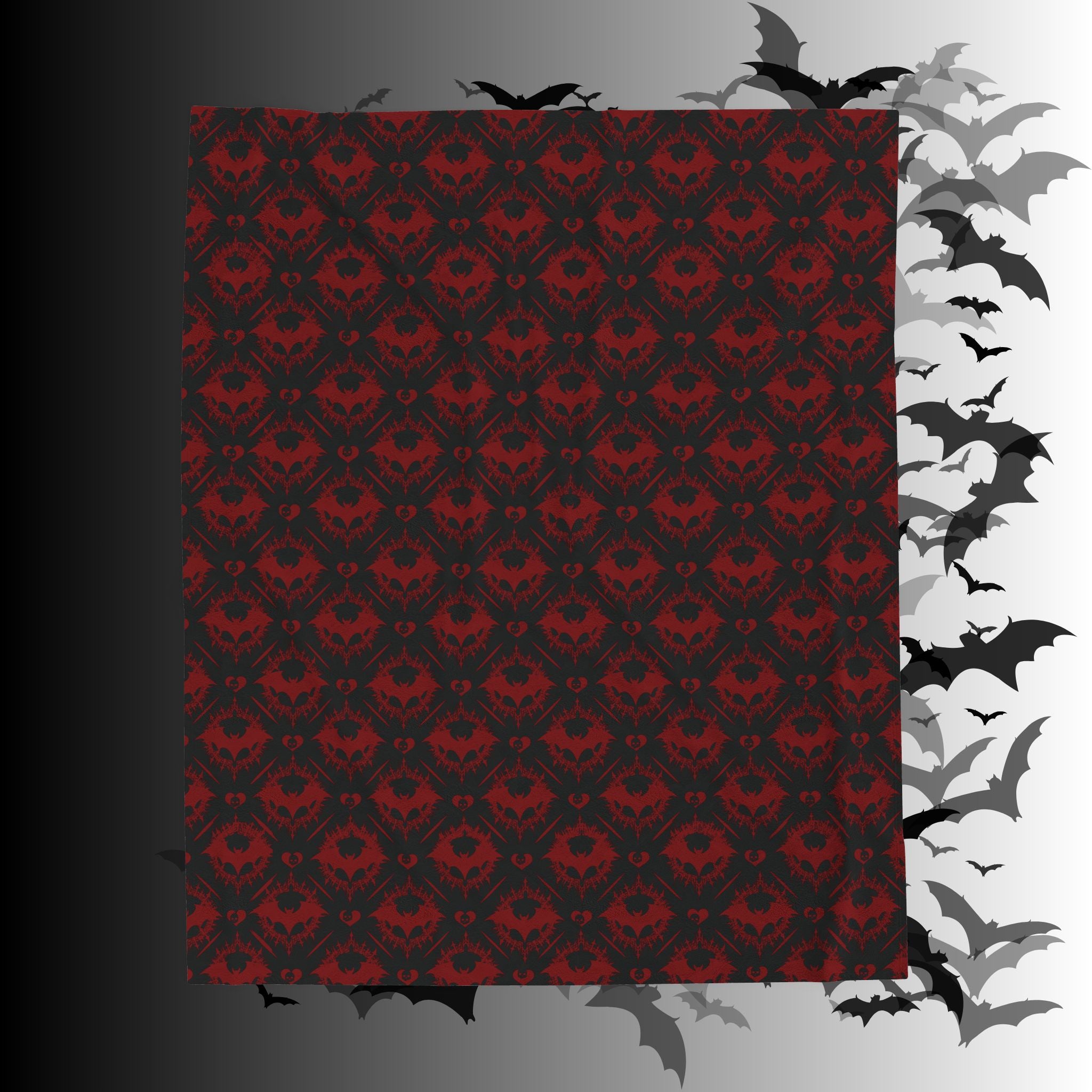Gothic Bat & Skull Heart Throw Blanket — Dark Romance Home Decor