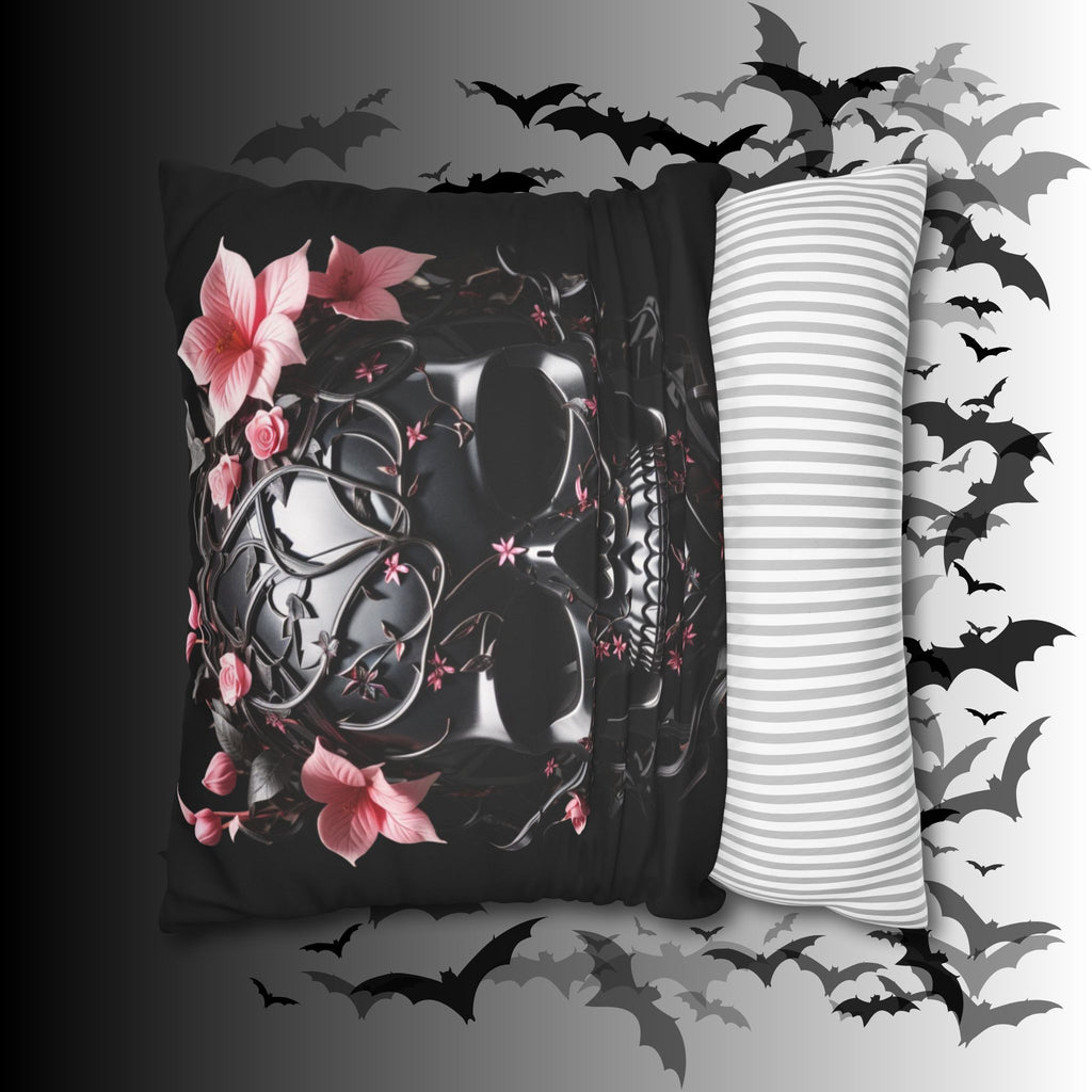 Gothic Botanical Skull Throw Pillow — Dark Floral Pastel Goth Home Decor