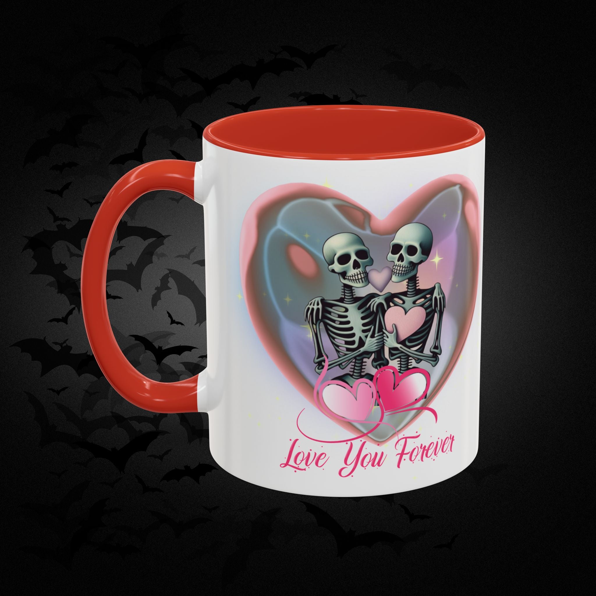 Love You Forever Valloween Coffee Mug — Skeleton Couple Heart Design (11/15oz)