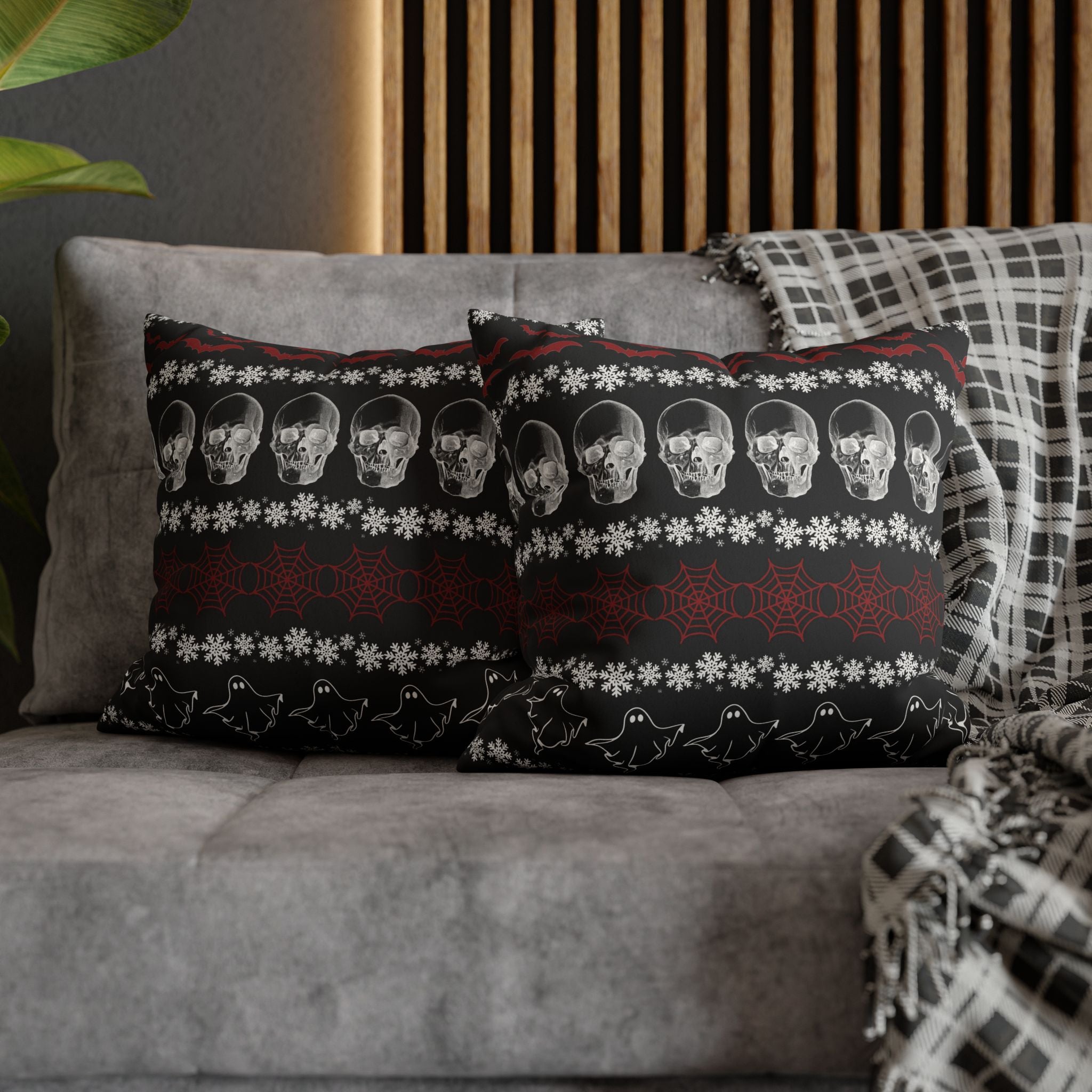 Merry Creepmas Gothic Ugly Sweater Throw Pillow — Goth Holiday Dark Home Decor