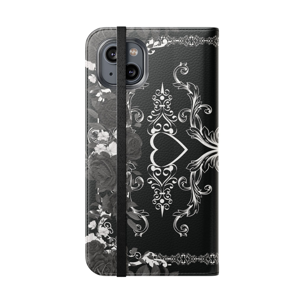 Romantic Goth Wallet Flip Case - Goth Botanical Phone Case