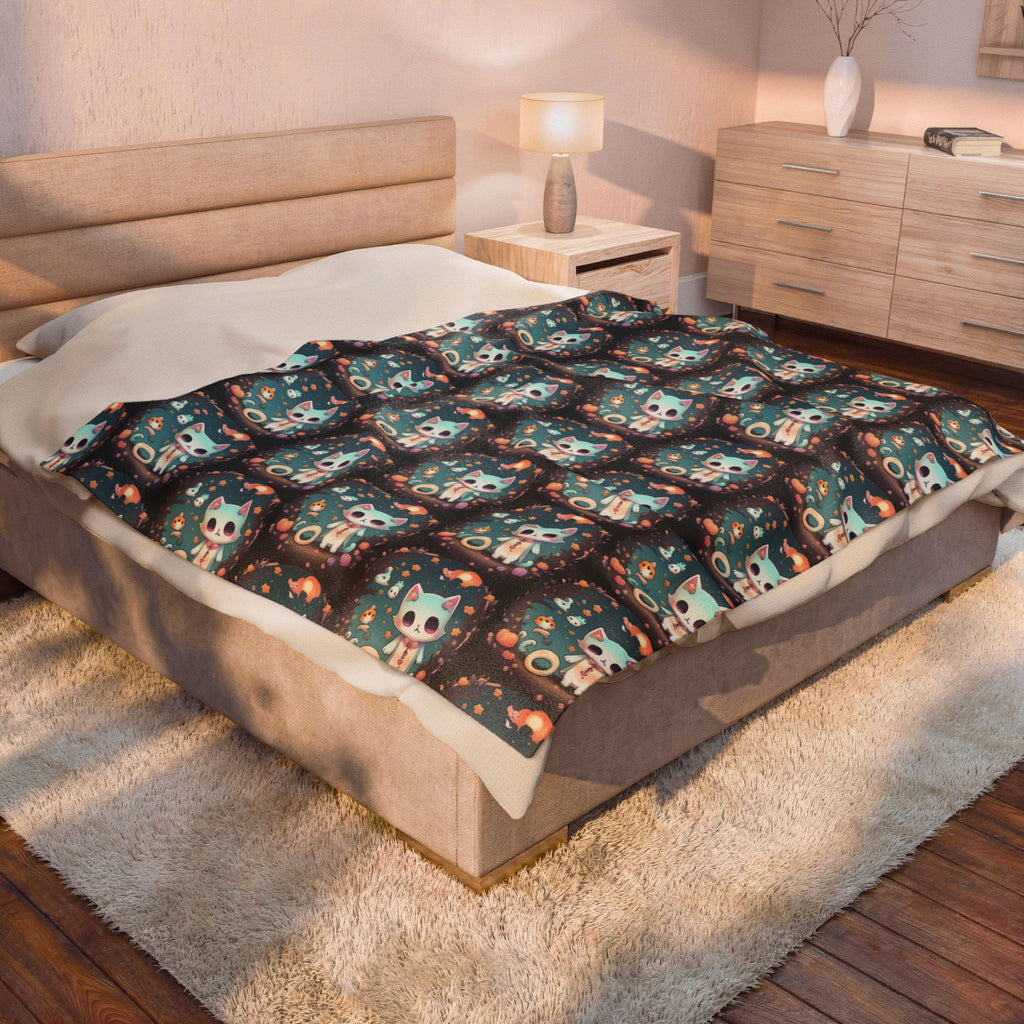 Pastel Goth Cat Throw Blanket — Creepy Cute Kawaii Dark Home Decor