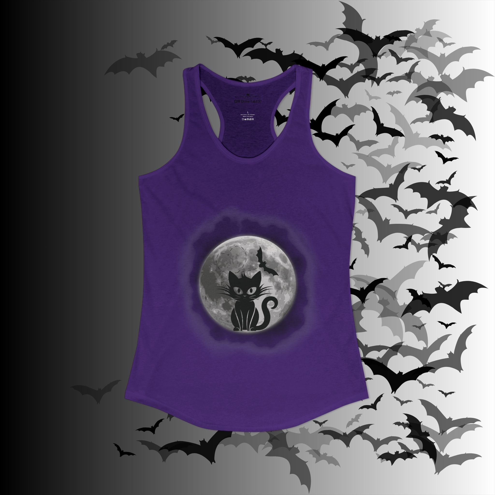 Gothic Black Cat Full Moon Racerback Tank Top — Witchy Sleeveless Shirt
