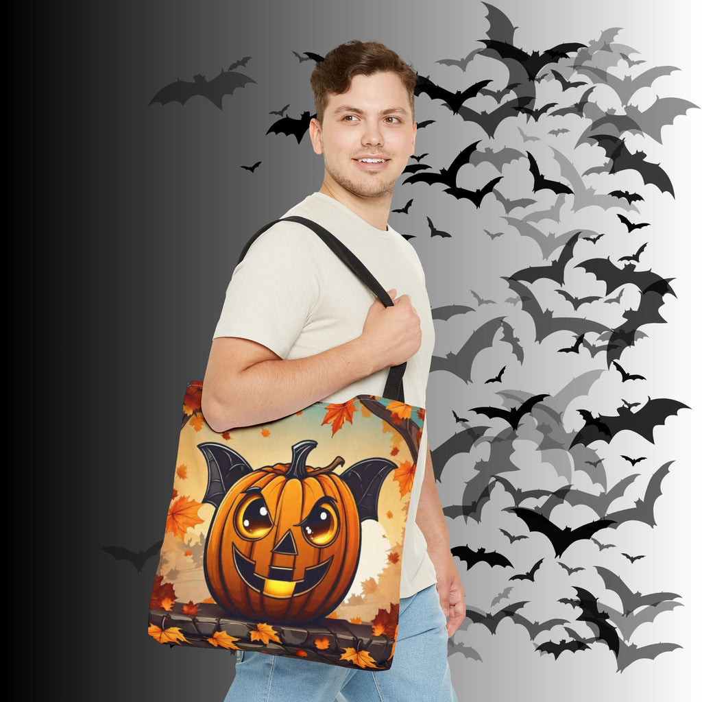Bat Wing Jack-o'-Lantern Halloween Tote Bag — Autumn Leaves Print