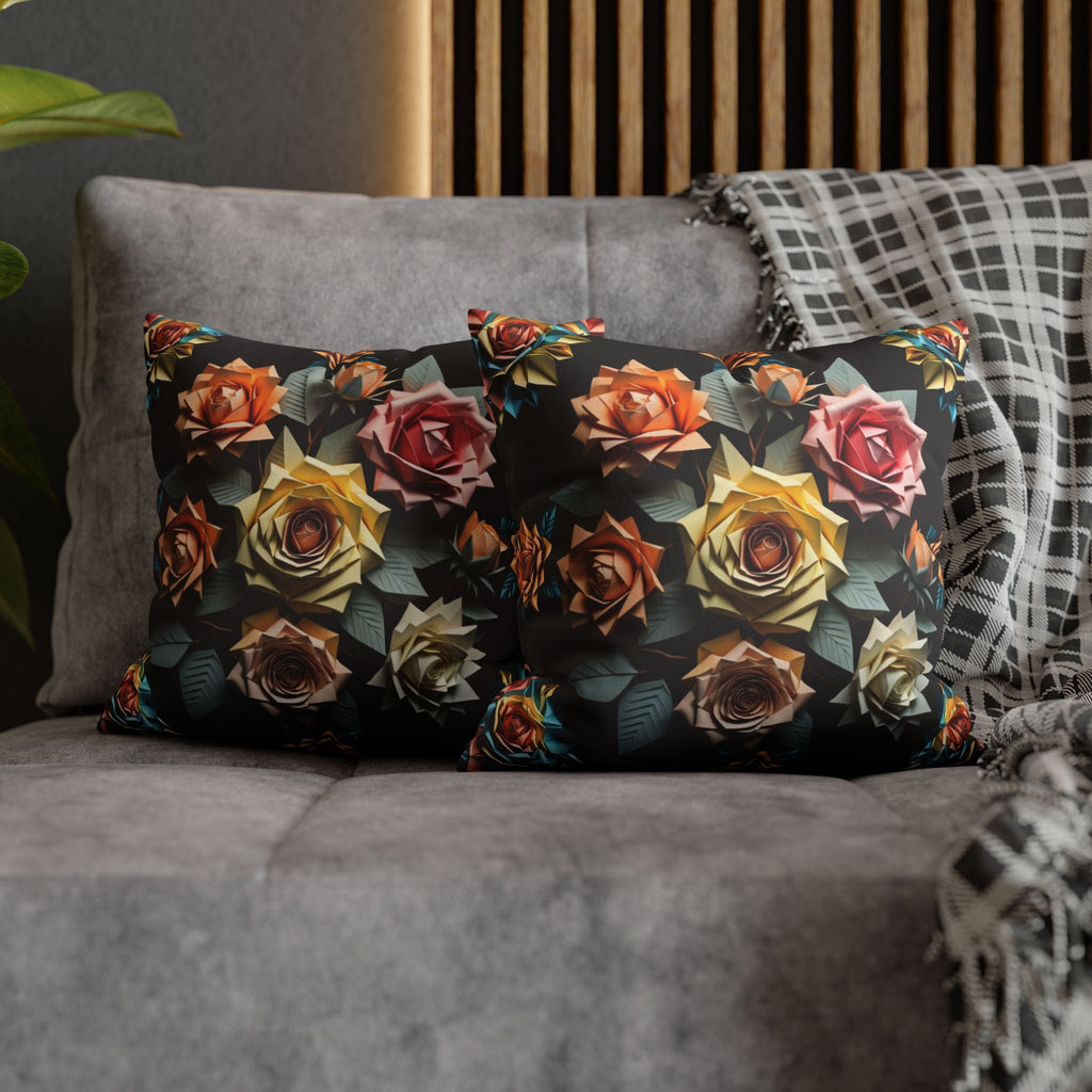 Gothic Origami Rose Throw Pillow — Dark Floral Botanical Home Decor