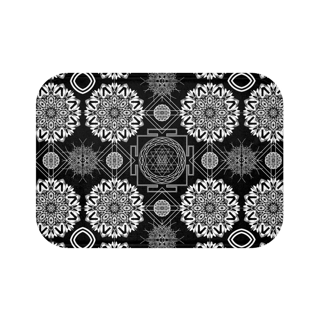 Sacred Geometry Bath Mat — Mystical Black & White Mandala Bathroom Decor