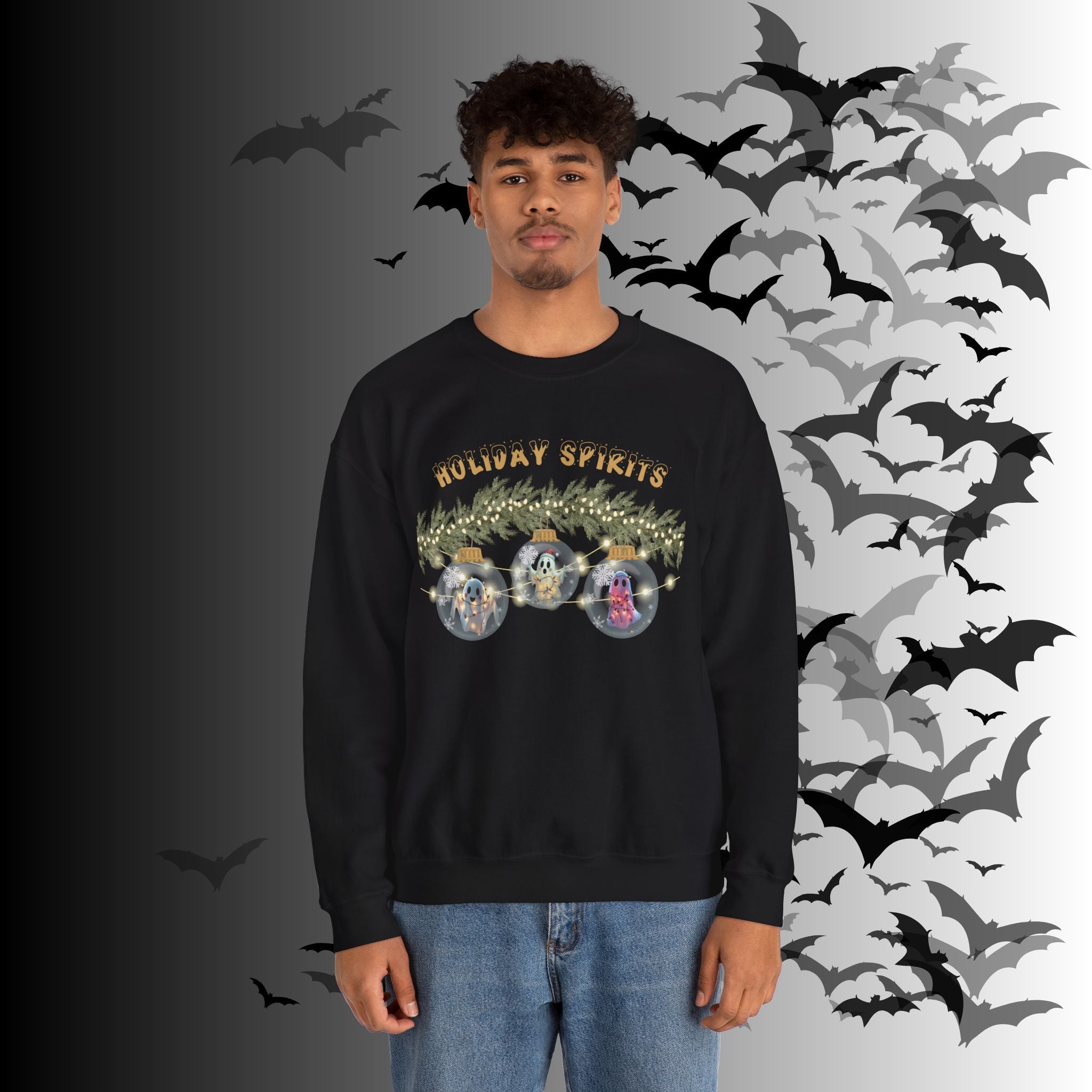 Holiday Spirits Crewneck Sweatshirt — Ghost Christmas Ornament Gothmas
