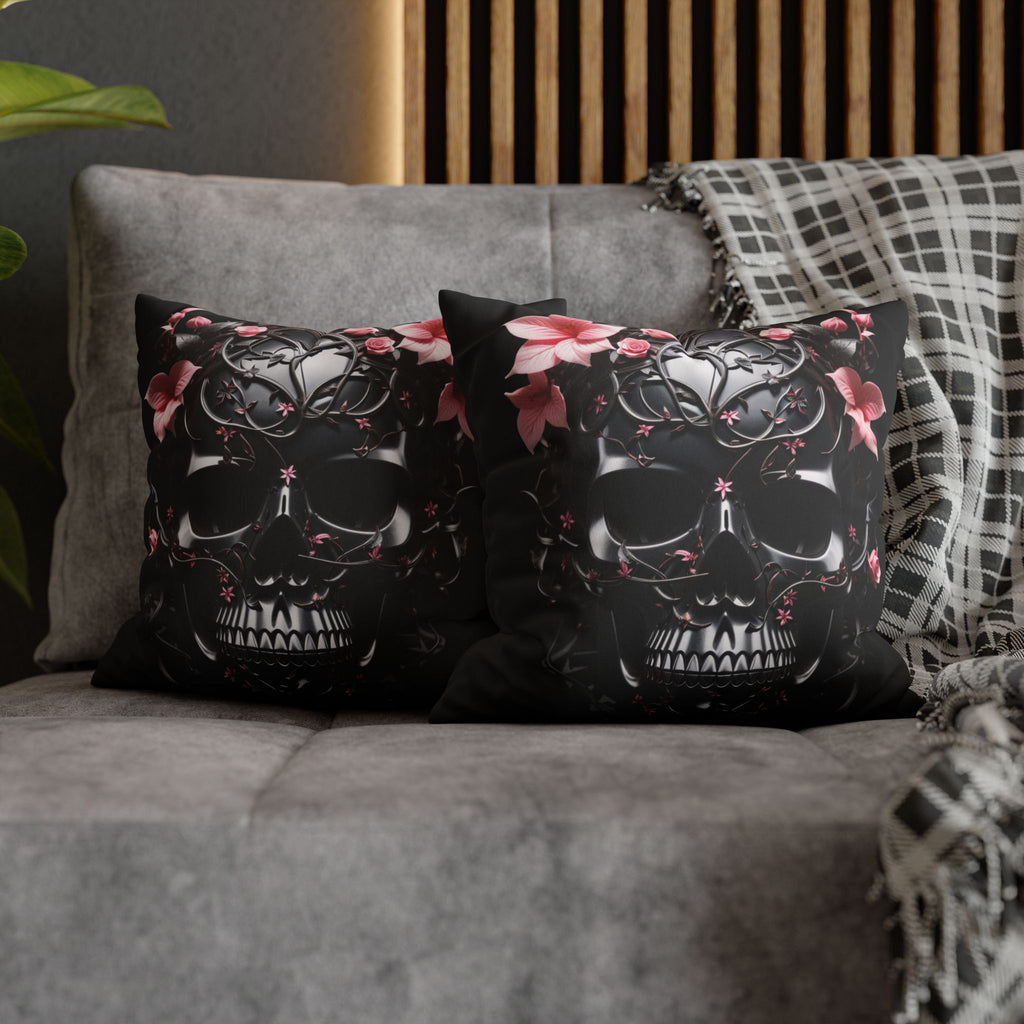 Gothic Botanical Skull Throw Pillow — Dark Floral Pastel Goth Home Decor