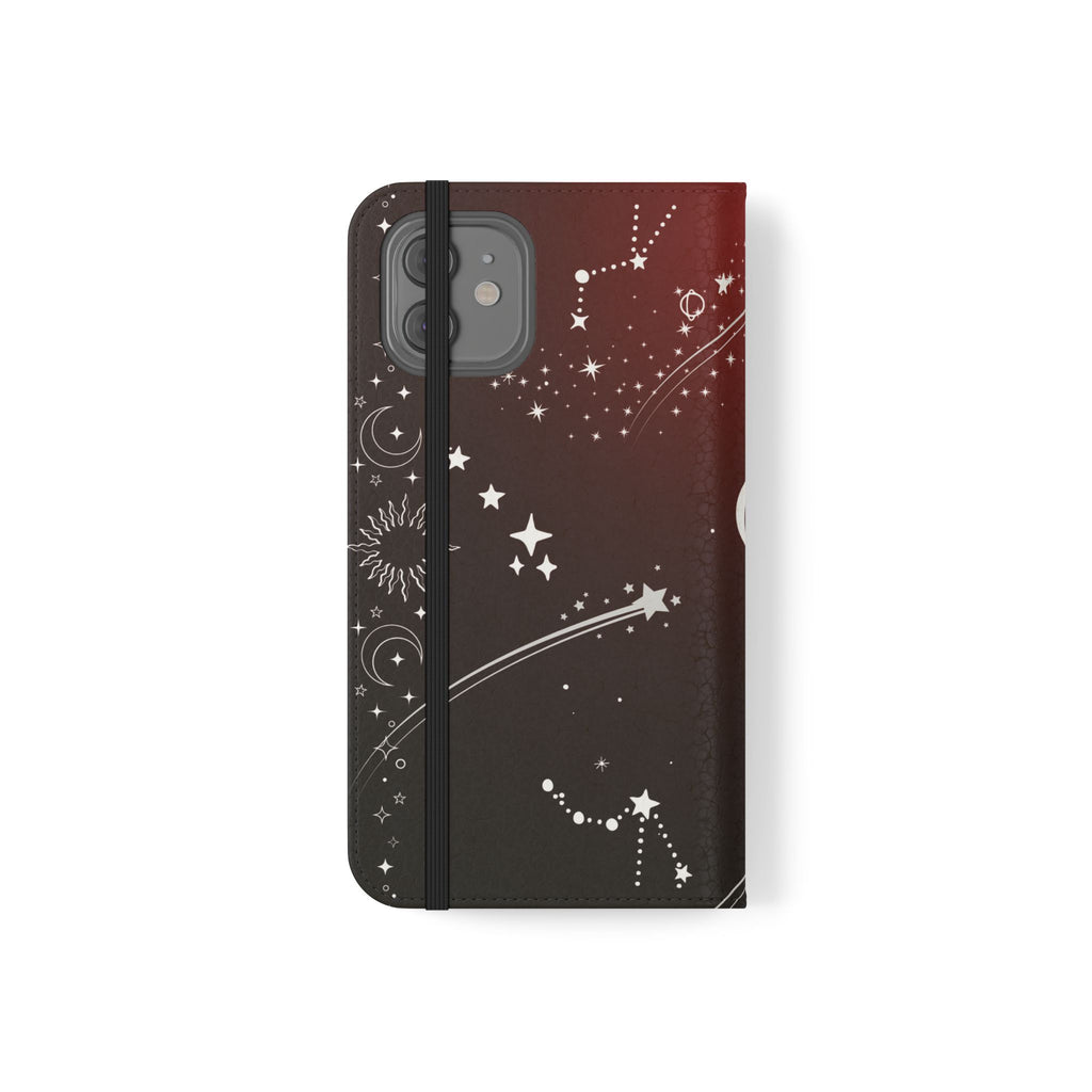 Gothic Celestial Black and Red Flip Wallet Case for iPhone and Samsung Galaxy Phones