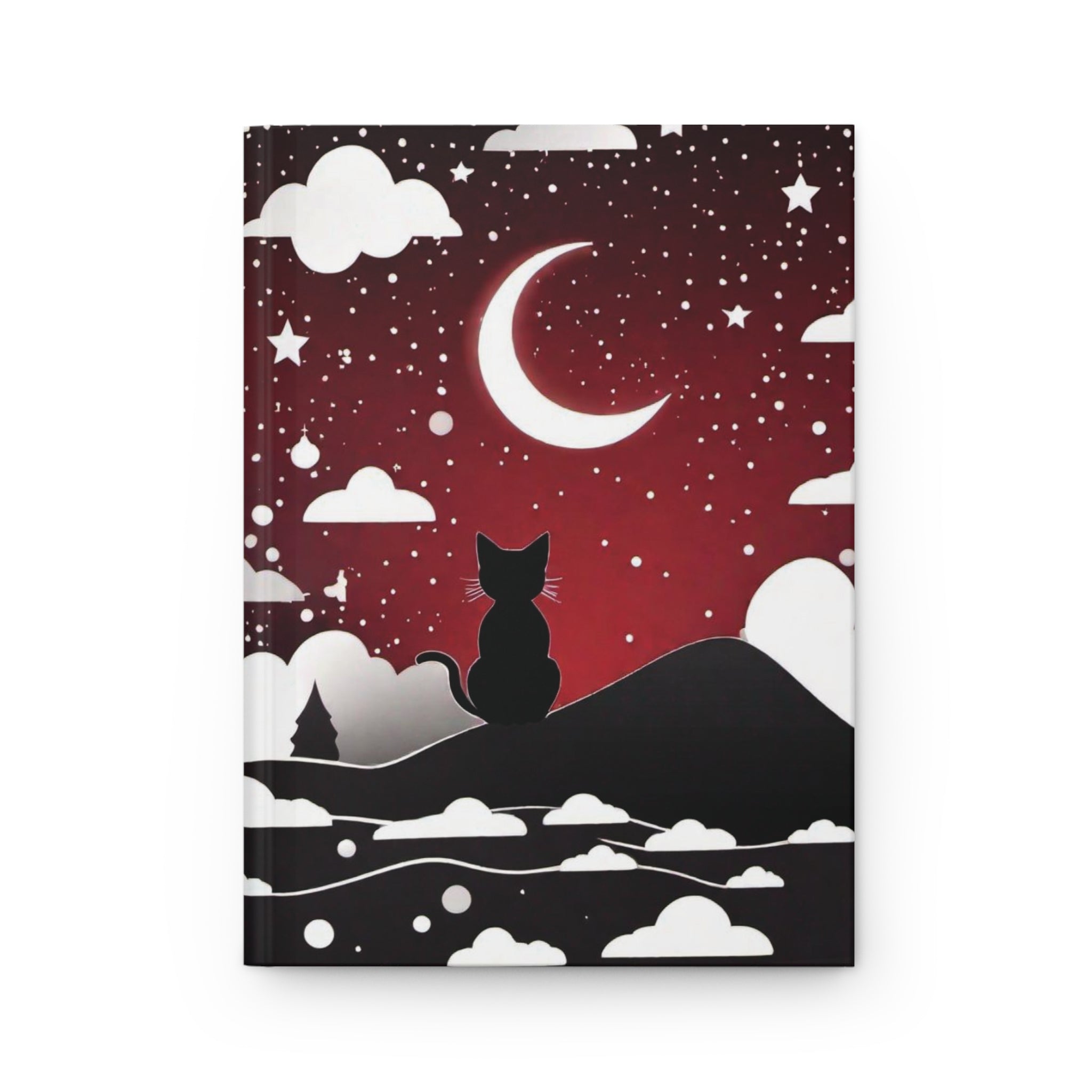 Gothic Black Cat Midnight Journal — Crimson Crescent Moon Hardcover Spell Book