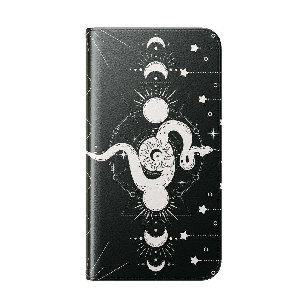 Gothic Style Celestial Snake Moon Phases Wallet Flip PhoneCase - Celestial Style Phone Case for iPhone and Samsung - Moon Phases Wallet Case