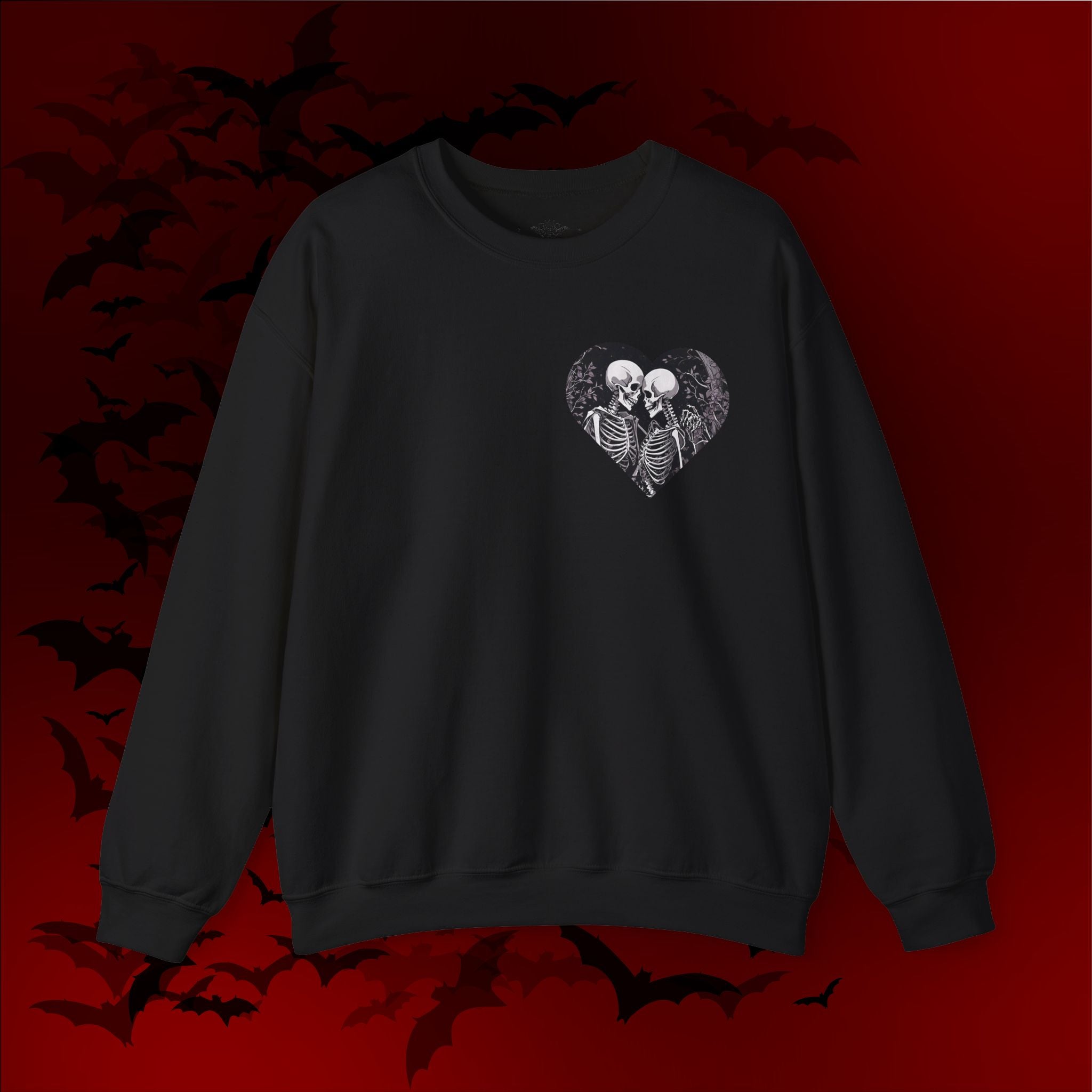 Gothic Valloween Skeleton Love Crewneck Sweatshirt — Dark Romance Couples Valentine's Day