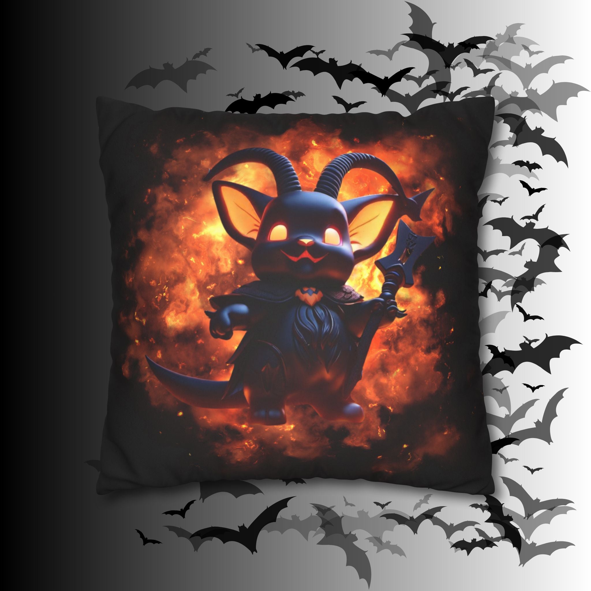 Cute Baphomet Throw Pillow — Gothic Occult Dark Home Decor