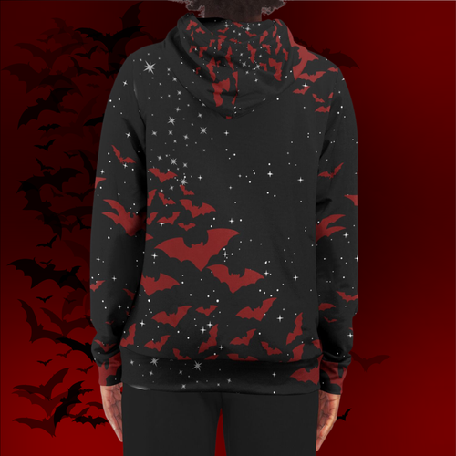 Crimson Bats & Full Moon All Over Print Zip Hoodie