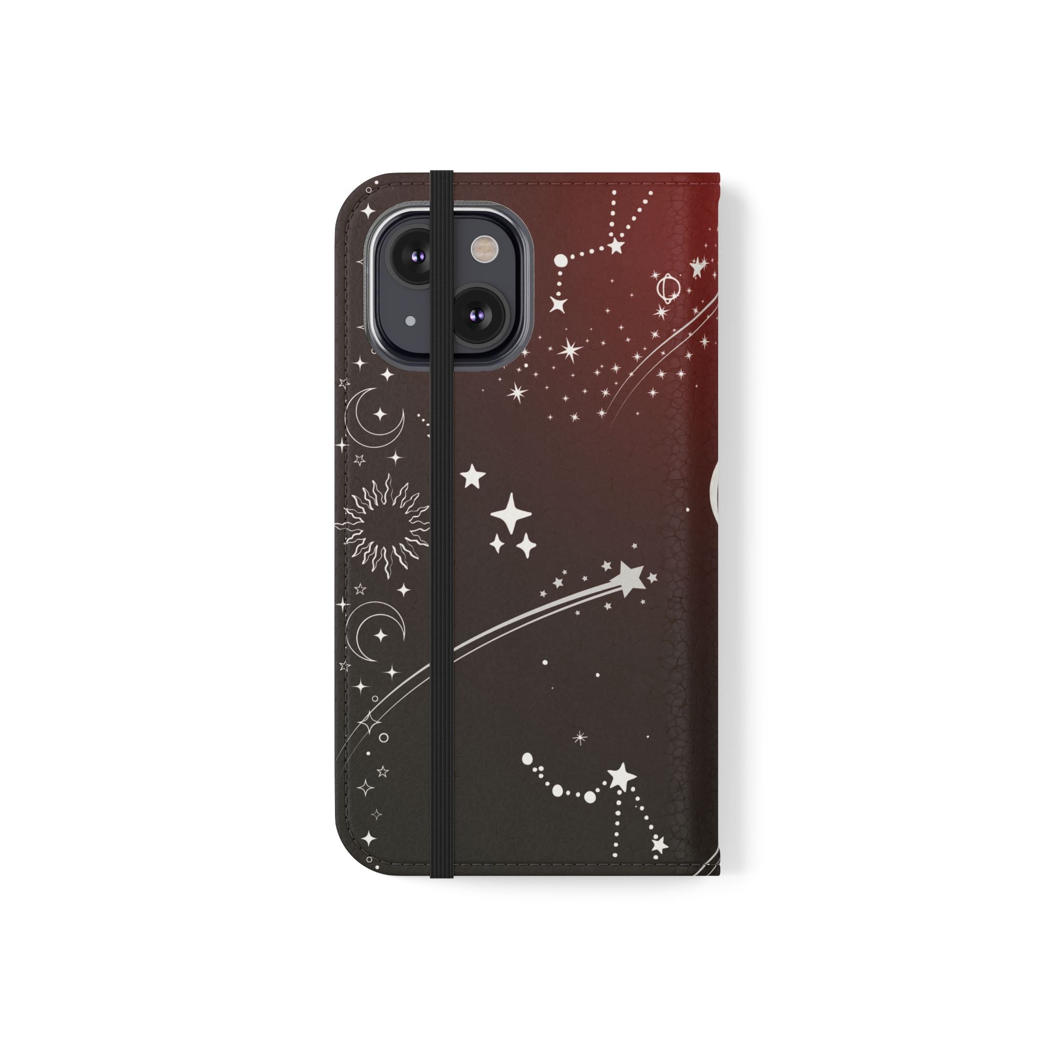 Gothic Celestial Black and Red Flip Wallet Case for iPhone and Samsung Galaxy Phones