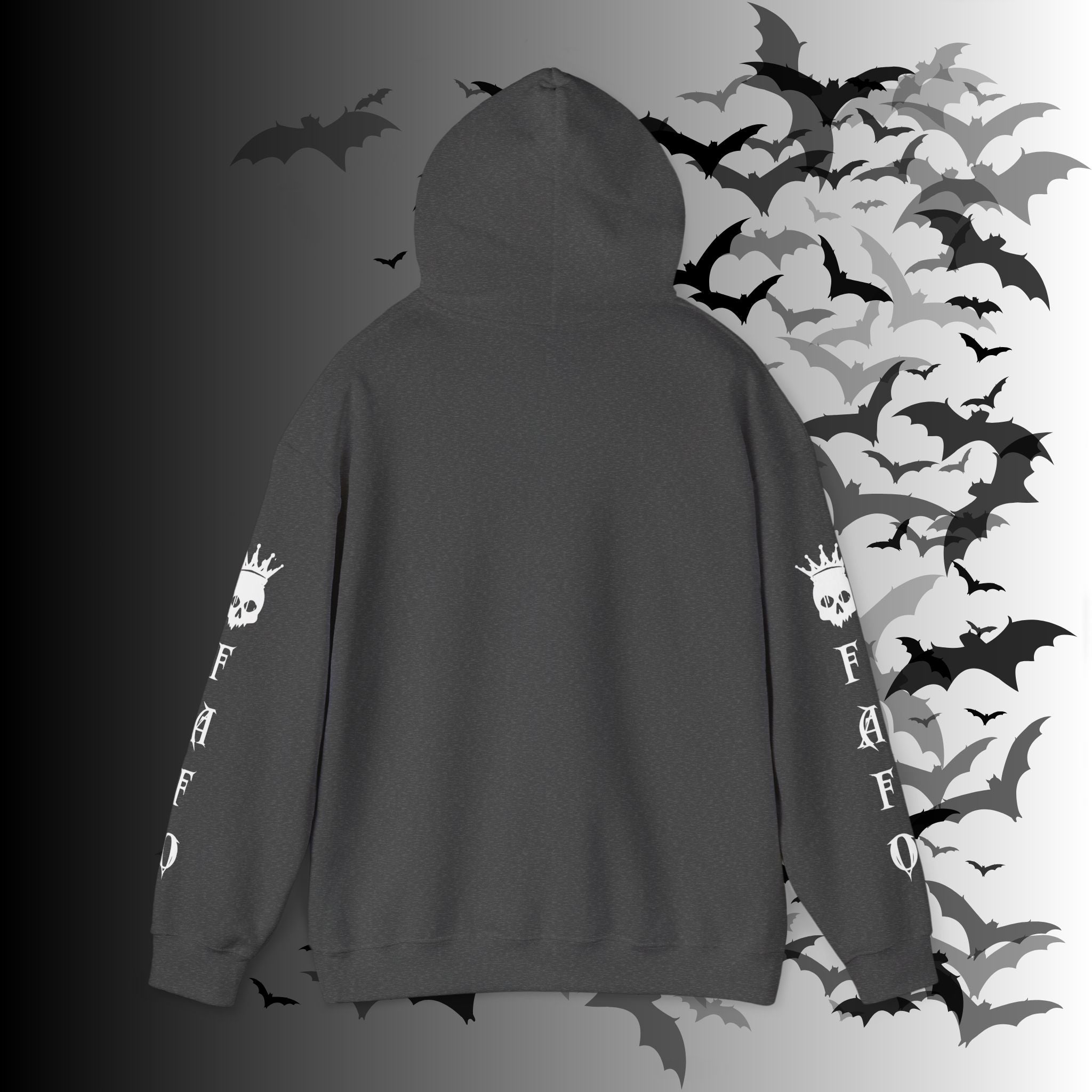I Identify As a Threat Hoodie — Gothic Skull Sleeve Print FAFO Black