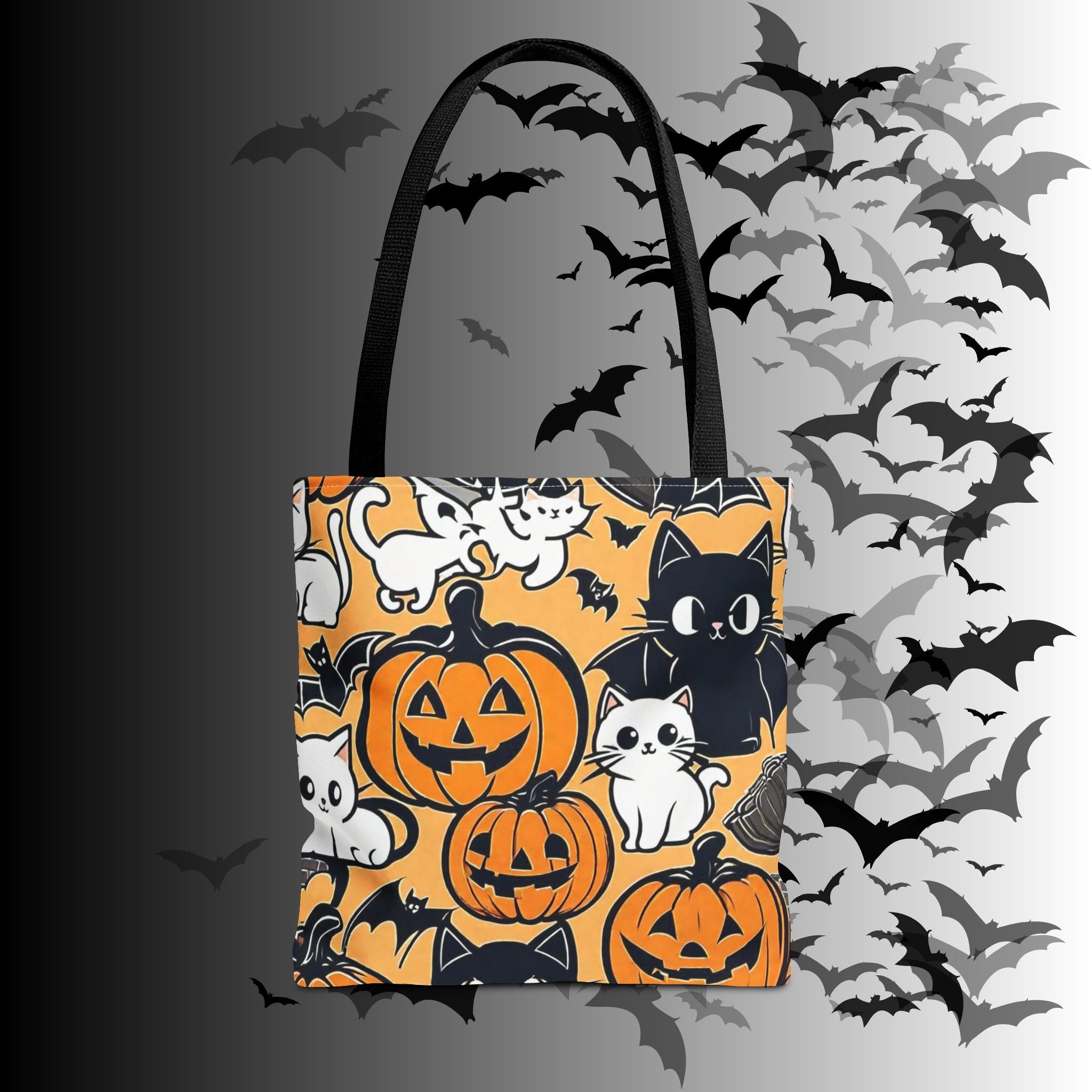 Kawaii Halloween Cat & Pumpkin Tote Bag — Spooky Cute Pattern