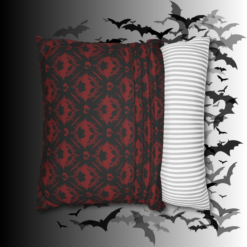 Gothic Bat Diamond Pattern Throw Pillow — Midnight Black Dark Home Decor