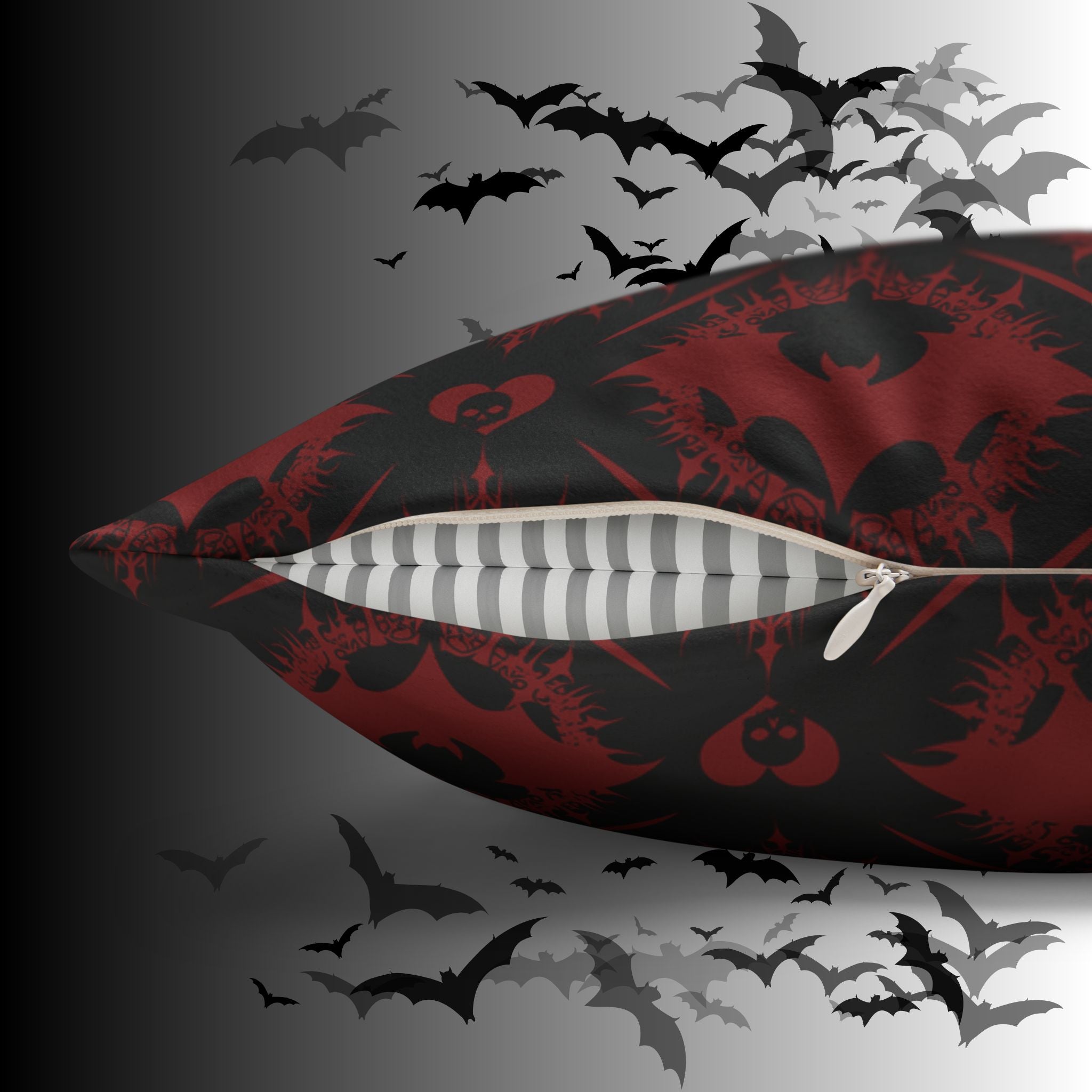 Gothic Bat Diamond Pattern Throw Pillow — Midnight Black Dark Home Decor