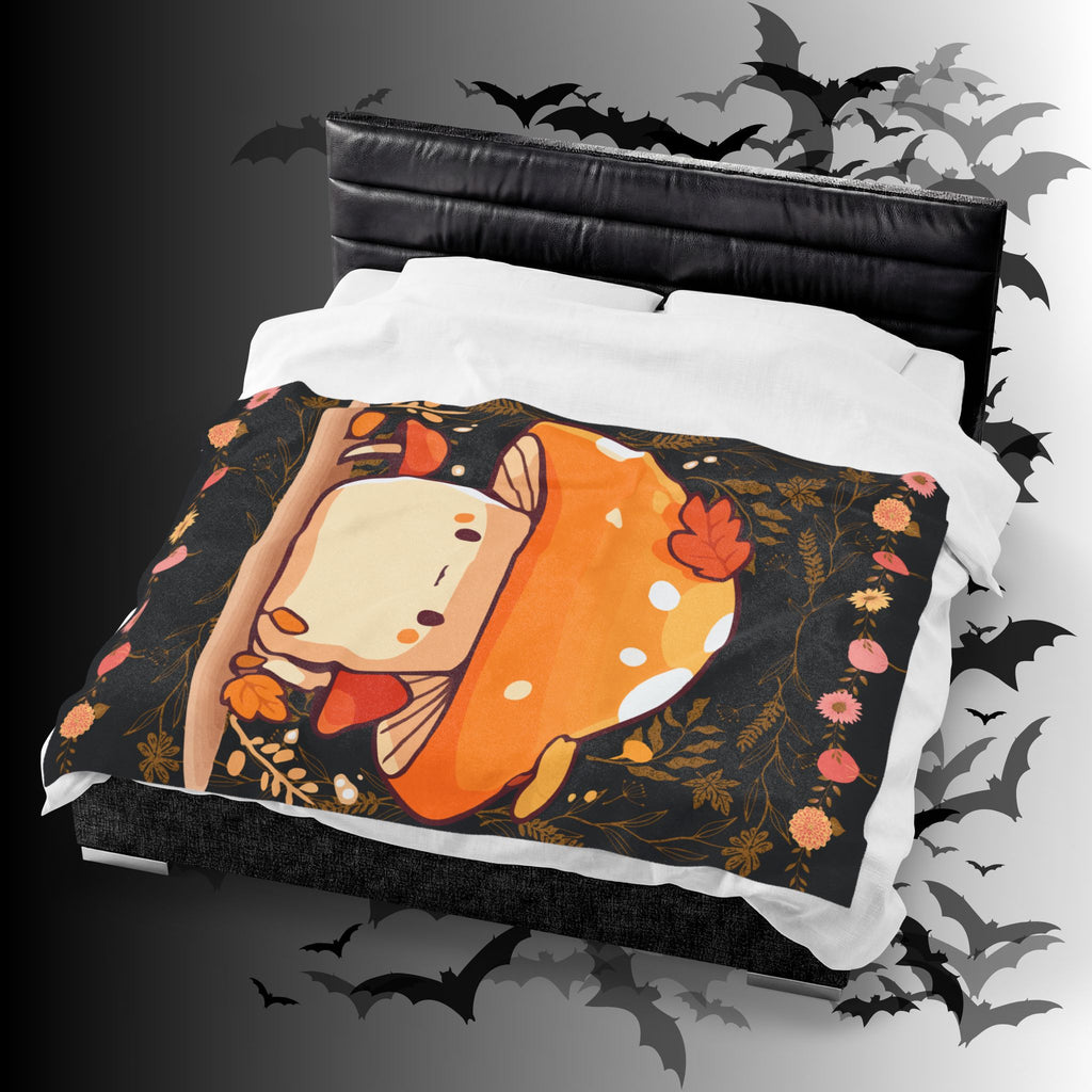 Dark Cottagecore Kawaii Mushroom Throw Blanket — Cozy Autumn Home Decor