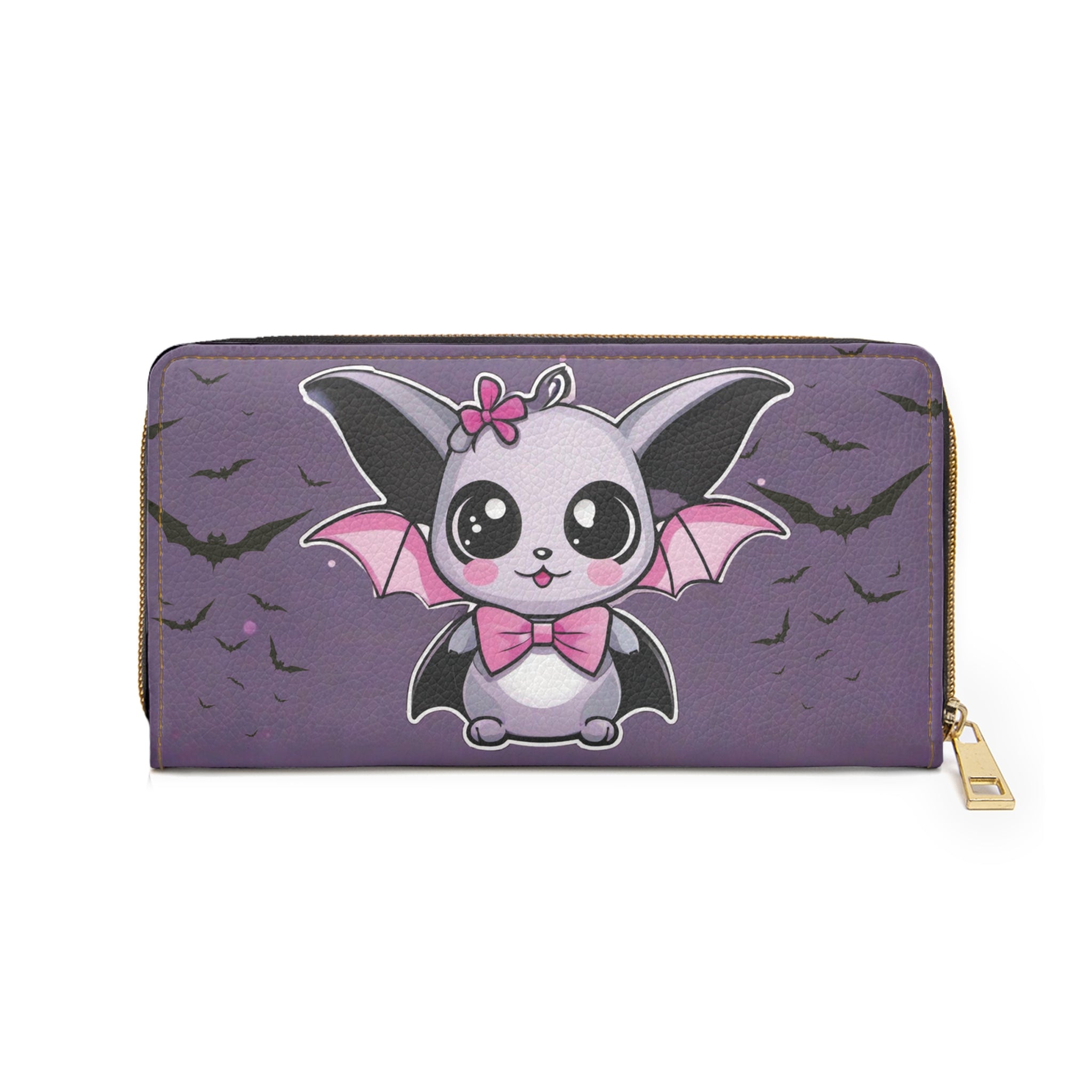 Pastel Goth Kawaii Bat Bow Wallet | Purple Faux Leather Zipper Clutch