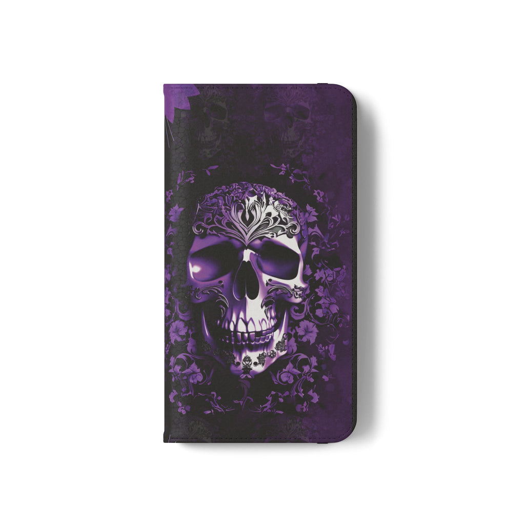 Purple Pastel Goth Skull Flip Wallet Phone Case - Skull Wallet Case for Samsung iPhone - Gothic Style Skull Wallet Phone Cases