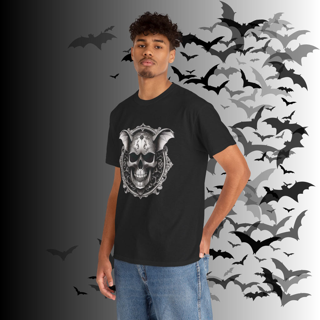 Gothic Bat Skull Crest T-Shirt — Dark Academia Graphic Tee