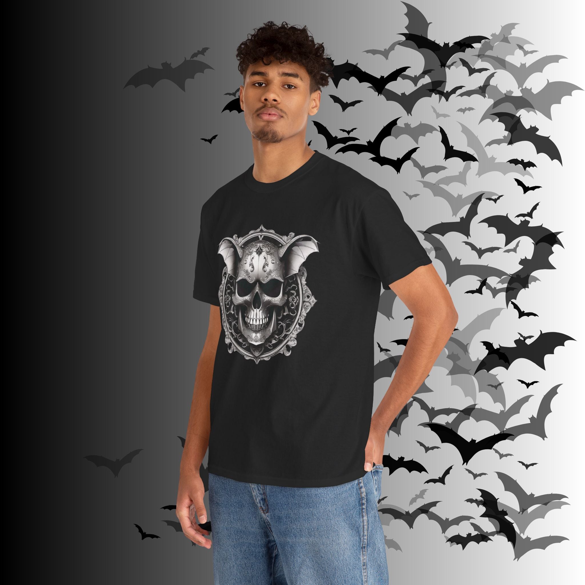 Gothic Bat Skull Crest T-Shirt — Dark Academia Graphic Tee