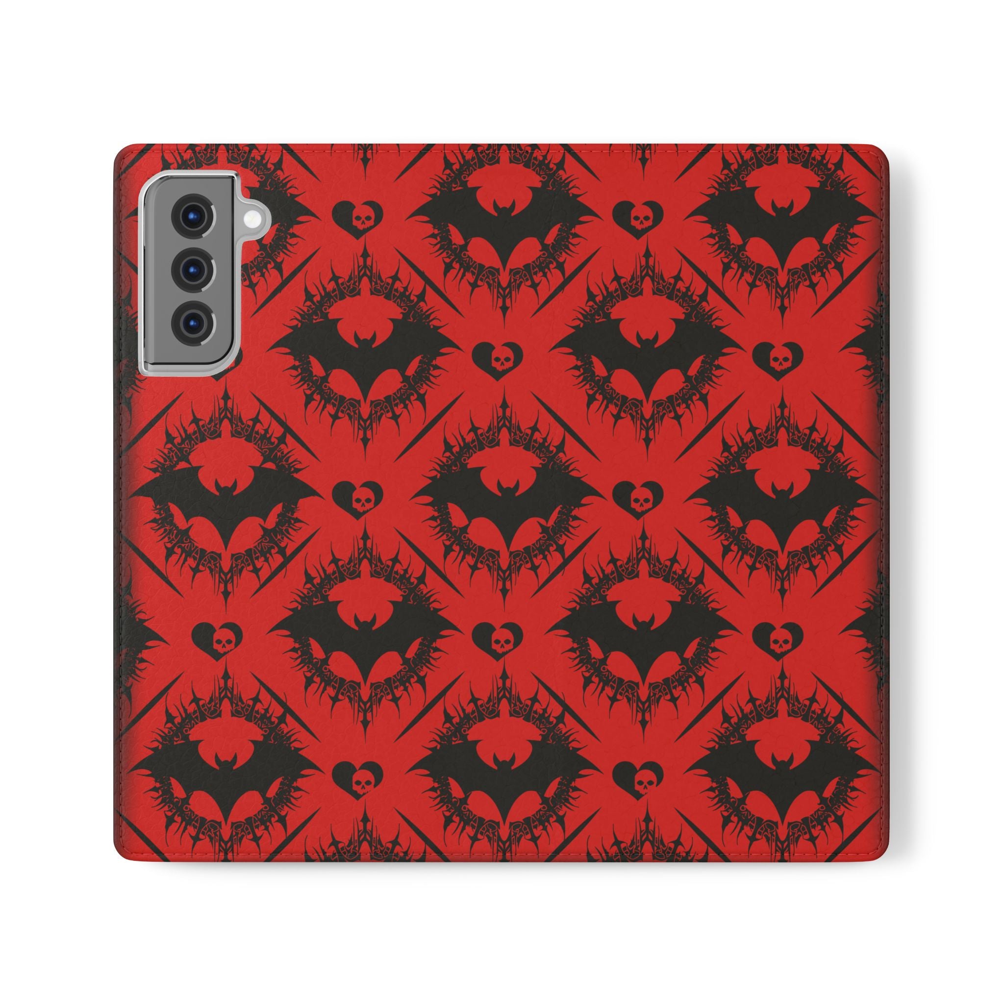 Gothic Bat Wallet Flip Case - Elegant Goth Phone Wallet - Bat Pattern Flip Case - Gothic Phone Case - Stylish Wallet Phone Case