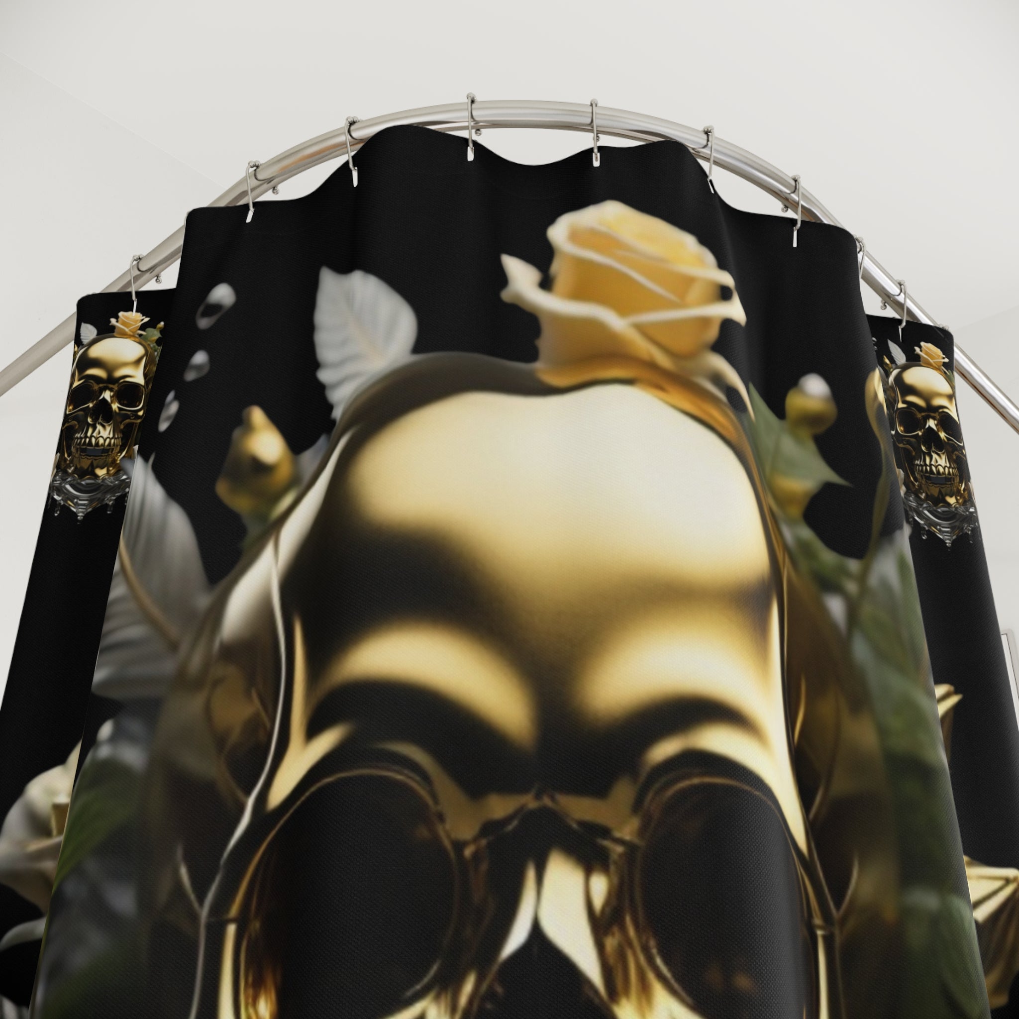 Gothic Gold Skull Crystal Rose Shower Curtain — Whimsigoth Bathroom Decor