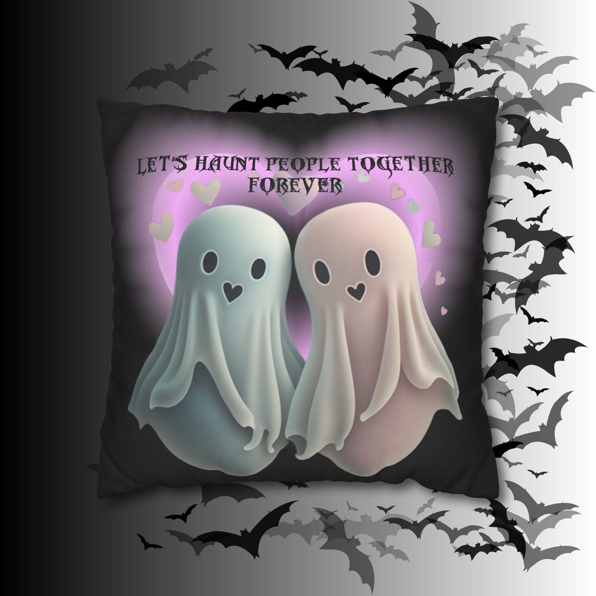 Let's Haunt People Together Forever Ghost Throw Pillow — Gothic Love Halloween Decor