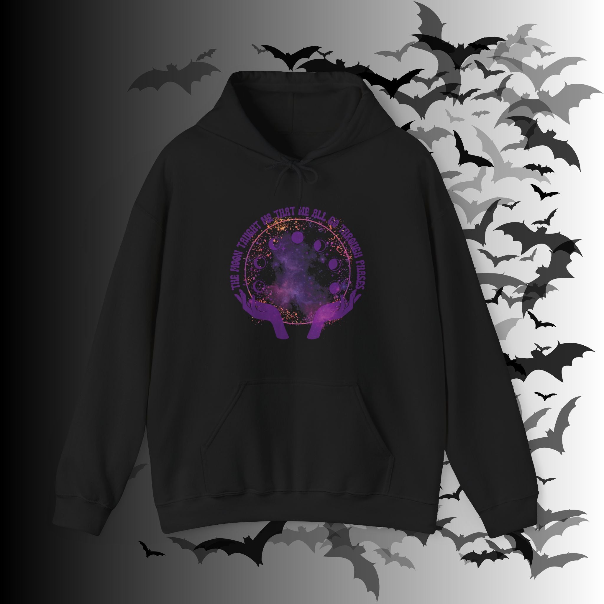 The Moon Taught Me We All Go Through Phases Hoodie — Witchy Moon Phase Pullover