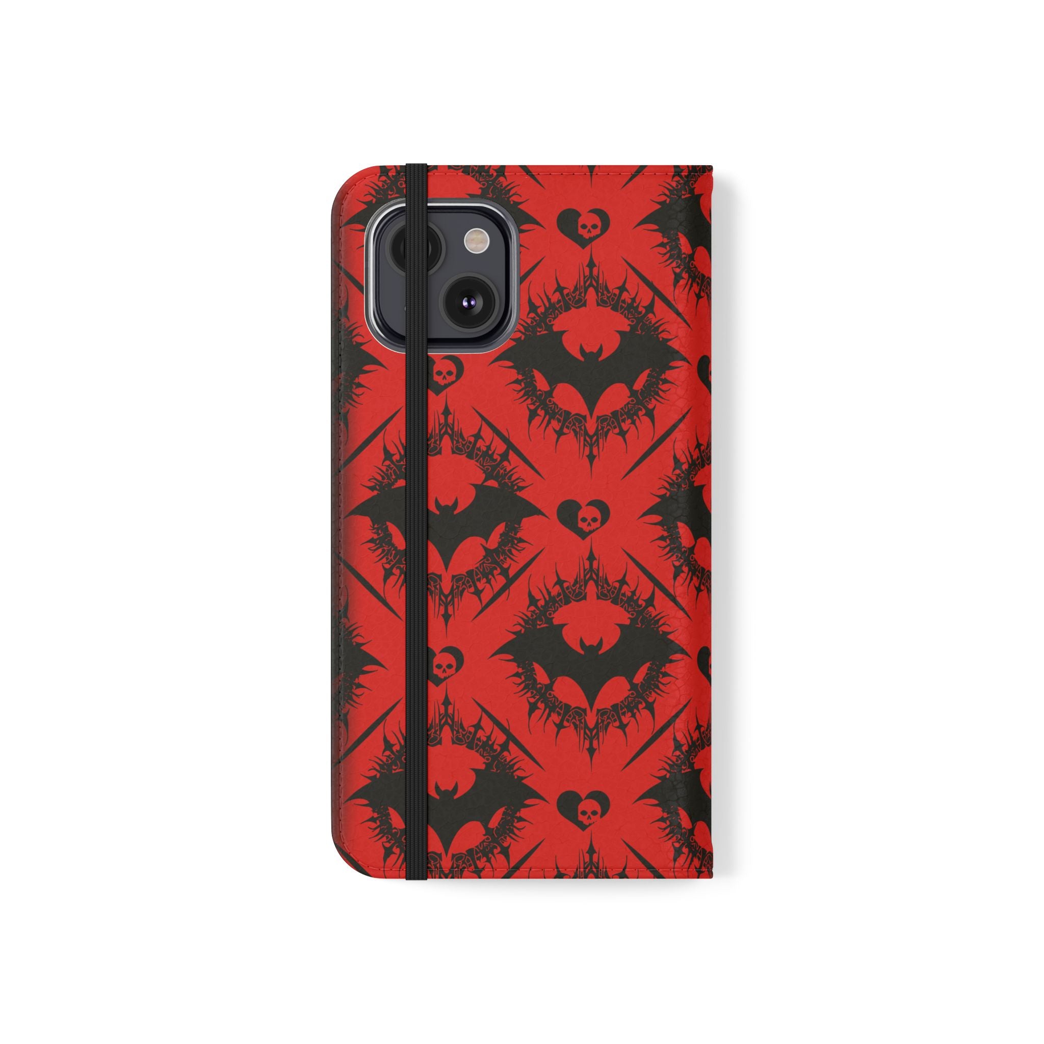 Gothic Bat Wallet Flip Case - Elegant Goth Phone Wallet - Bat Pattern Flip Case - Gothic Phone Case - Stylish Wallet Phone Case