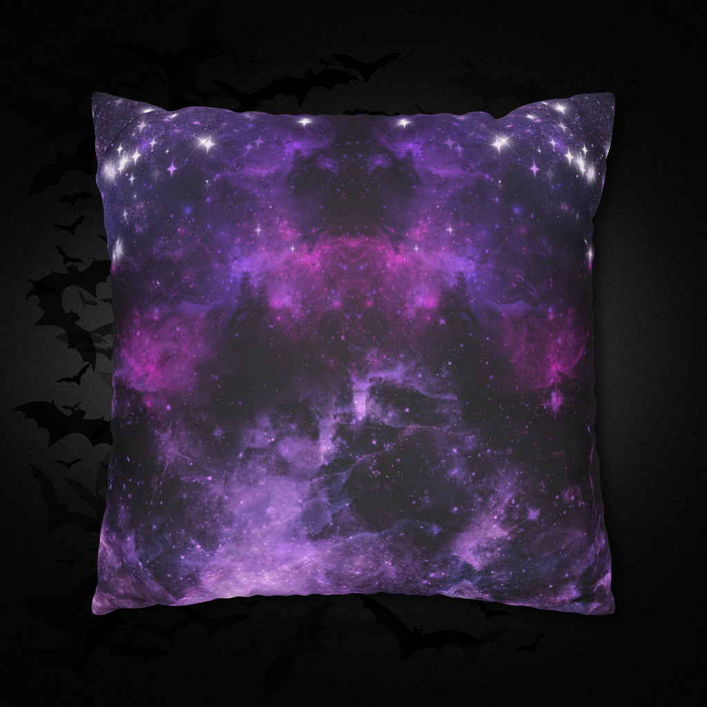 Purple Galaxy Cosmic Throw Pillow — Dark Celestial Witchy Home Decor