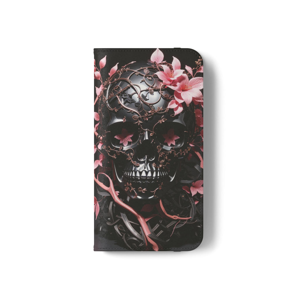 Pink Pastel Goth Skull Flip Wallet Phone Case - Skull Wallet Case for Samsung iPhone - Gothic Style Skull Wallet Phone Cases