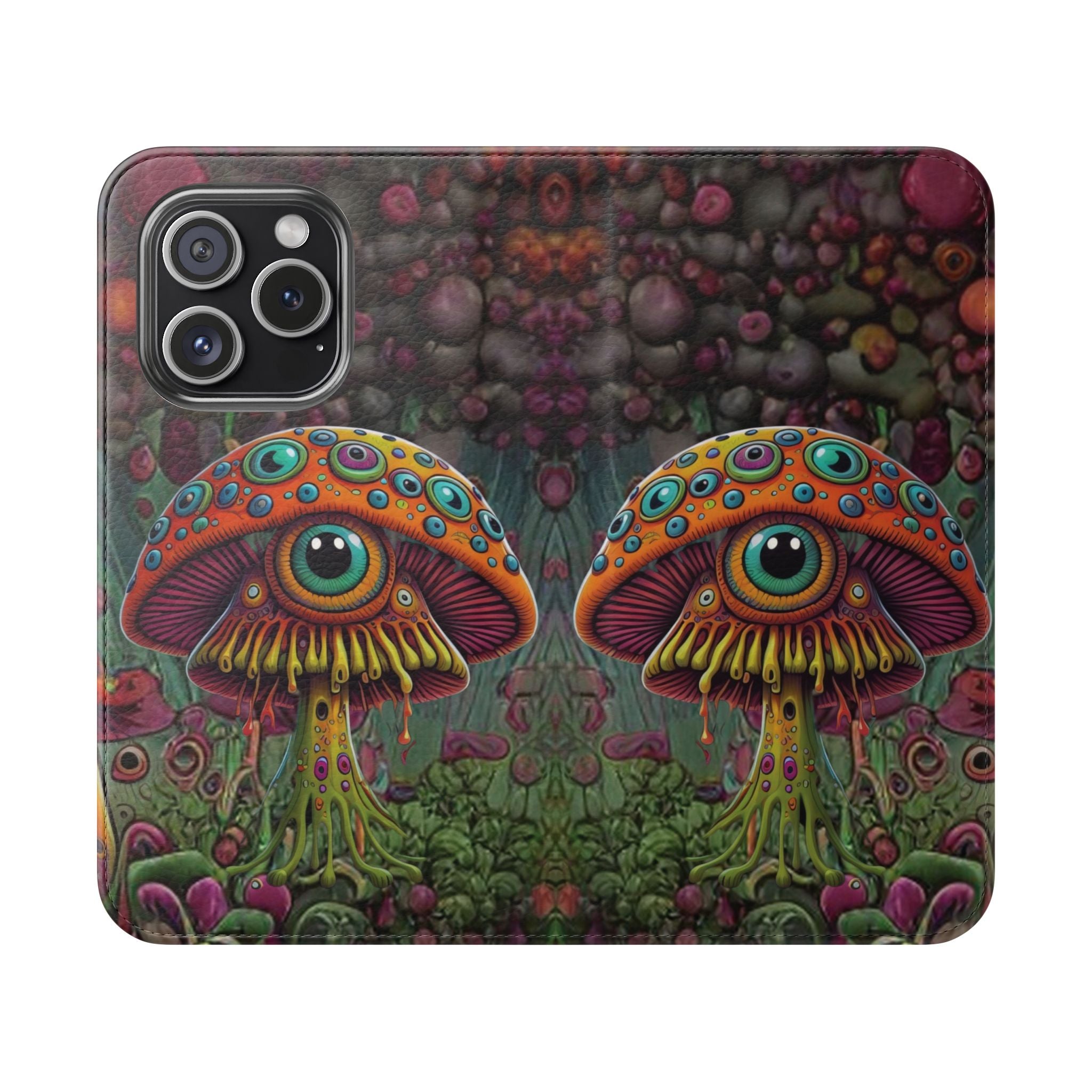 Trippy Mushroom Cottagecore Flip Wallet Phone Case - Mushroom Wallet Case for Samsung iPhone - Psychedelic Wallet Phone Cases