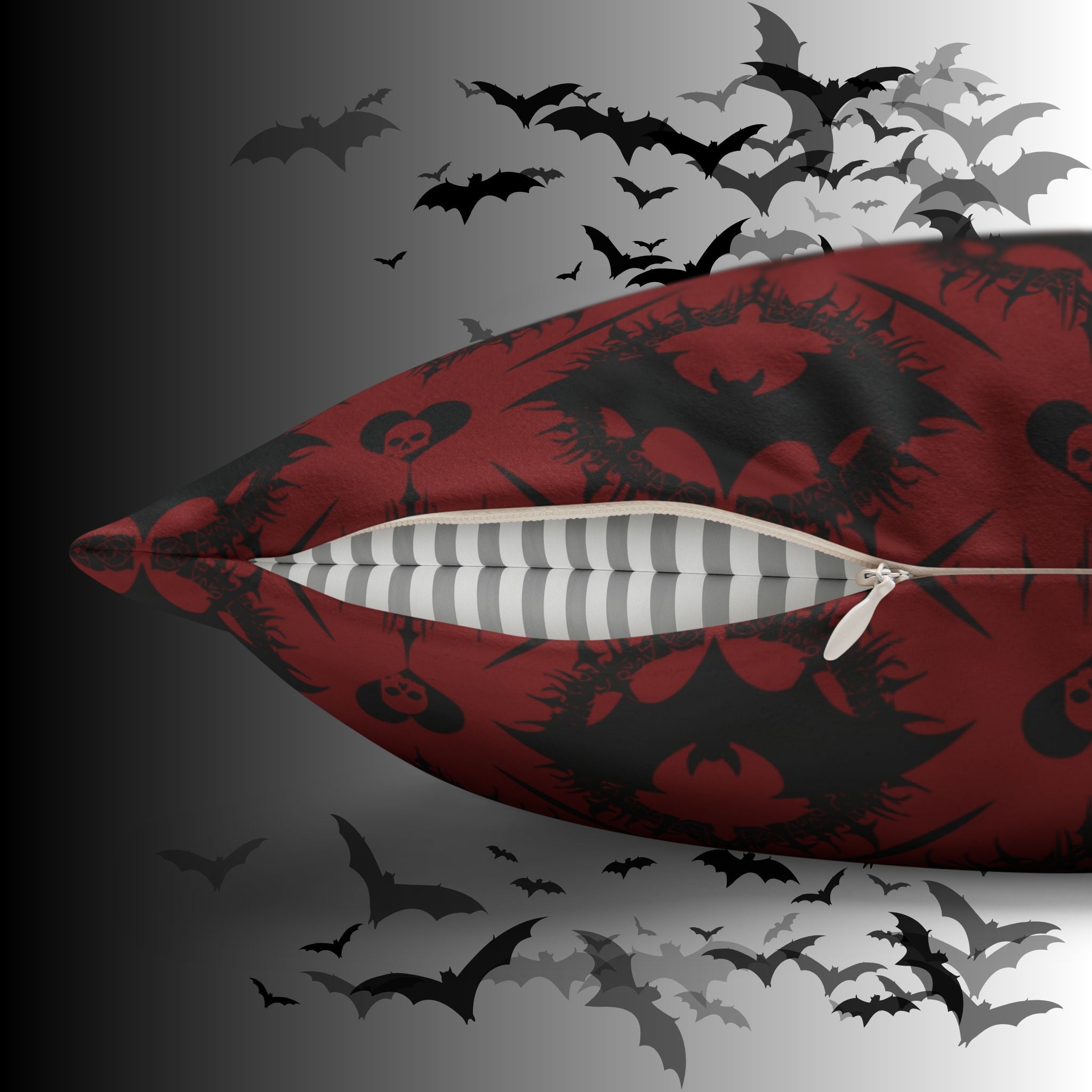 Gothic Bat Diamond Pattern Throw Pillow — Dark Red Damask Home Decor