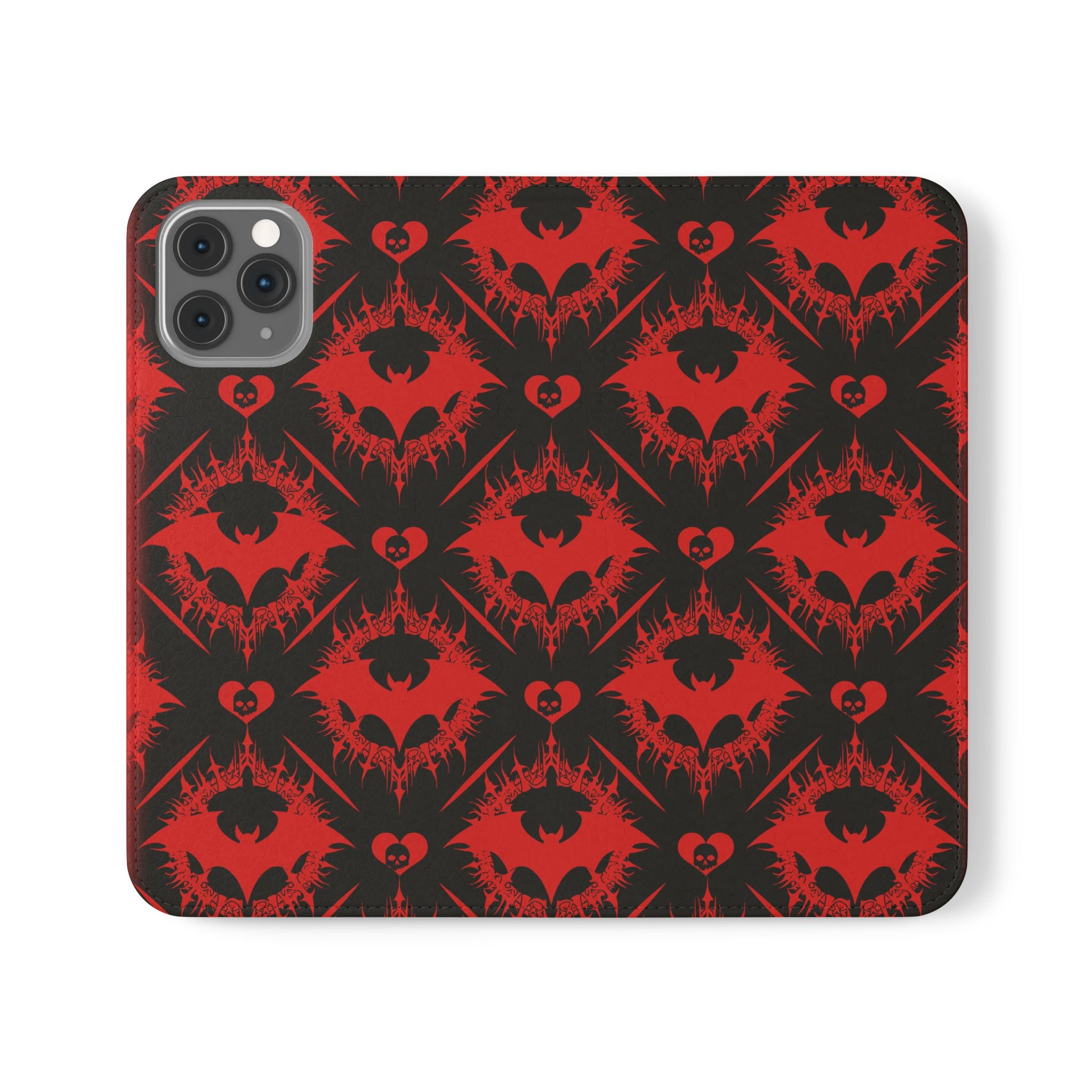 Gothic Bat Wallet Flip Case - Elegant Goth Phone Wallet - Bat Pattern Flip Case - Gothic Phone Case - Stylish Wallet Phone Case