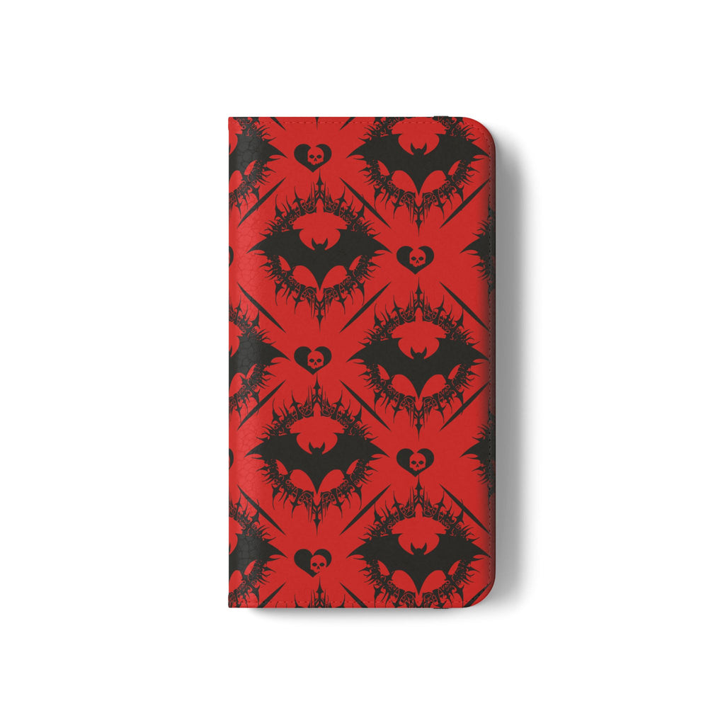 Gothic Bat Wallet Flip Case - Elegant Goth Phone Wallet - Bat Pattern Flip Case - Gothic Phone Case - Stylish Wallet Phone Case