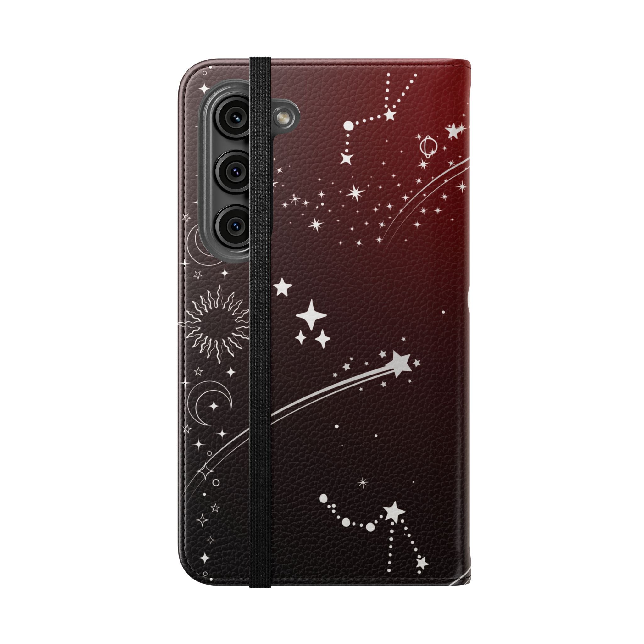 Gothic Celestial Black and Red Flip Wallet Case for iPhone and Samsung Galaxy Phones