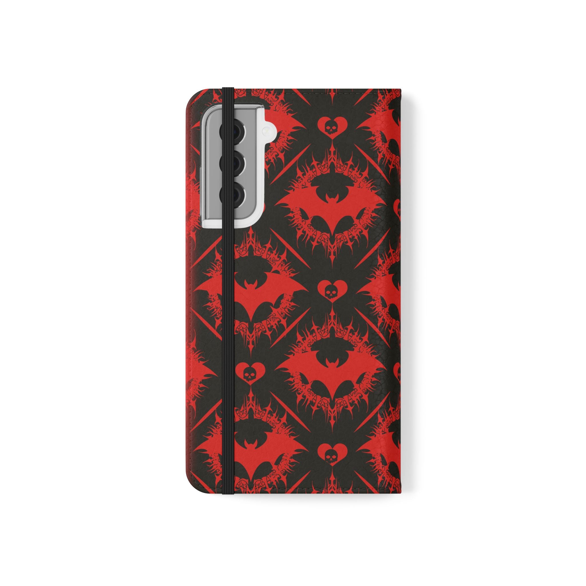 Gothic Bat Wallet Flip Case - Elegant Goth Phone Wallet - Bat Pattern Flip Case - Gothic Phone Case - Stylish Wallet Phone Case