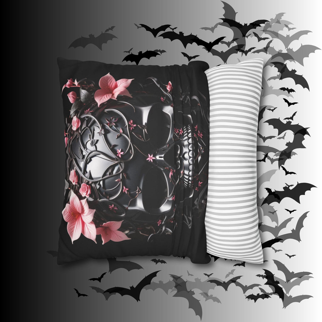 Gothic Botanical Skull Throw Pillow — Dark Floral Pastel Goth Home Decor