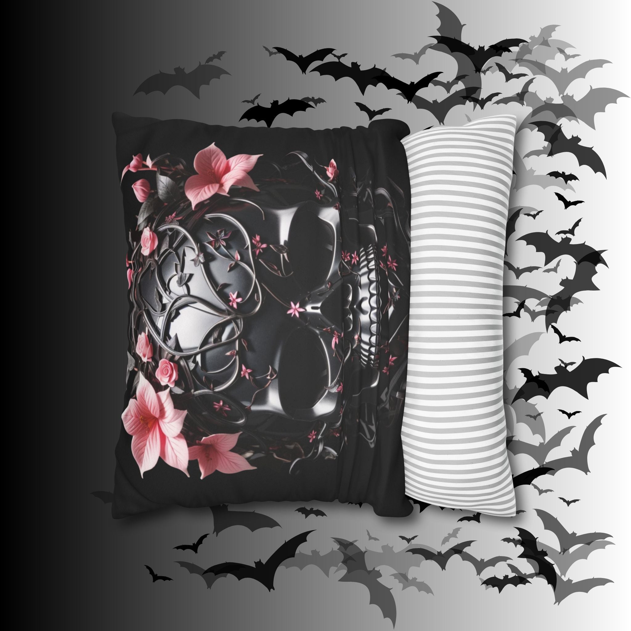 Gothic Botanical Skull Throw Pillow — Dark Floral Pastel Goth Home Decor