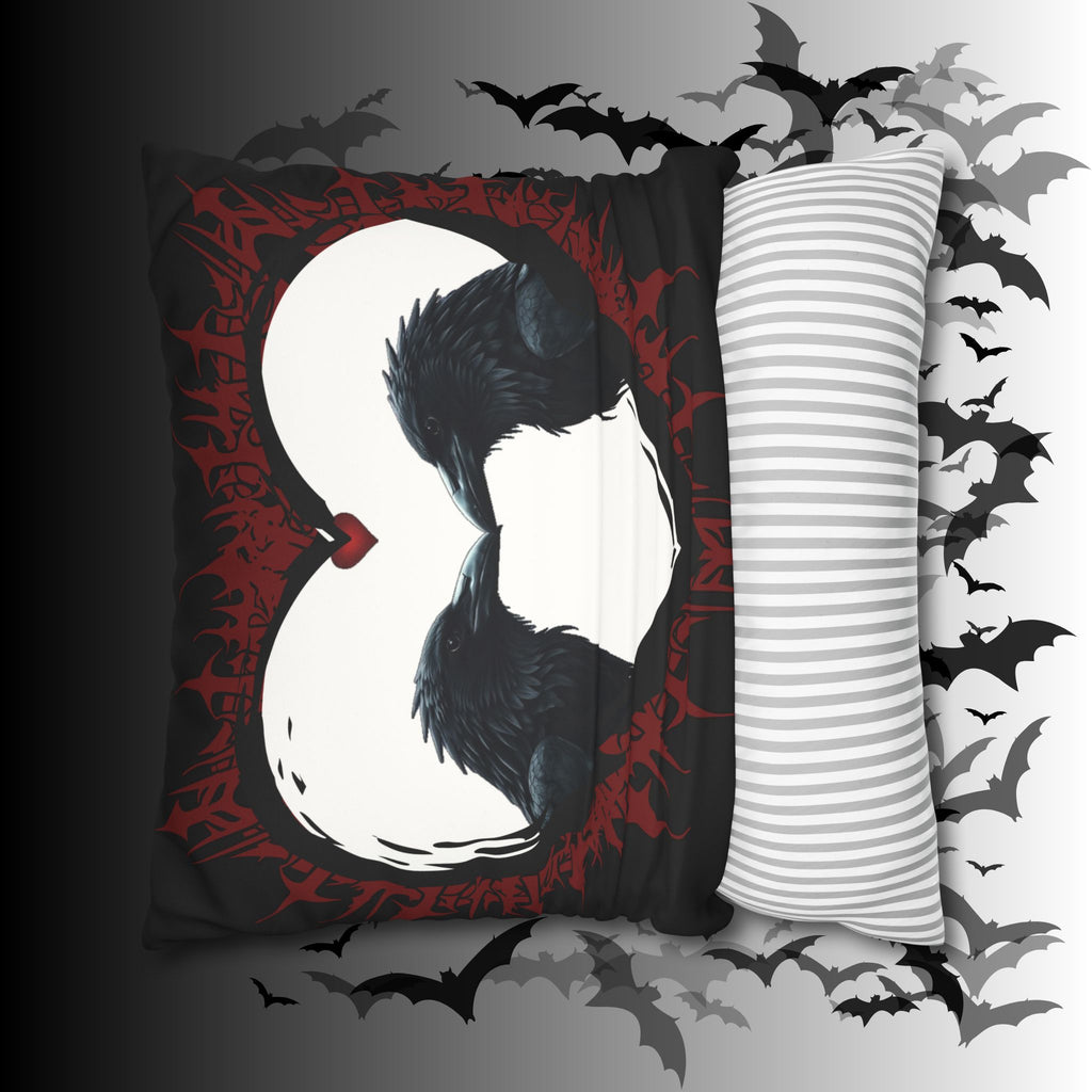 Gothic Ravens Love Heart Throw Pillow — Dark Valentine Gothic Home Decor