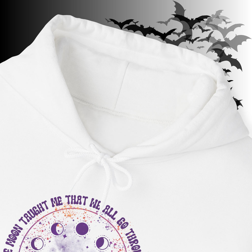 The Moon Taught Me We All Go Through Phases Hoodie — Witchy Moon Phase Pullover