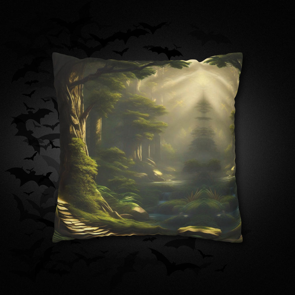 Mystical Forest Throw Pillow — Dark Cottagecore Woodland Home Decor