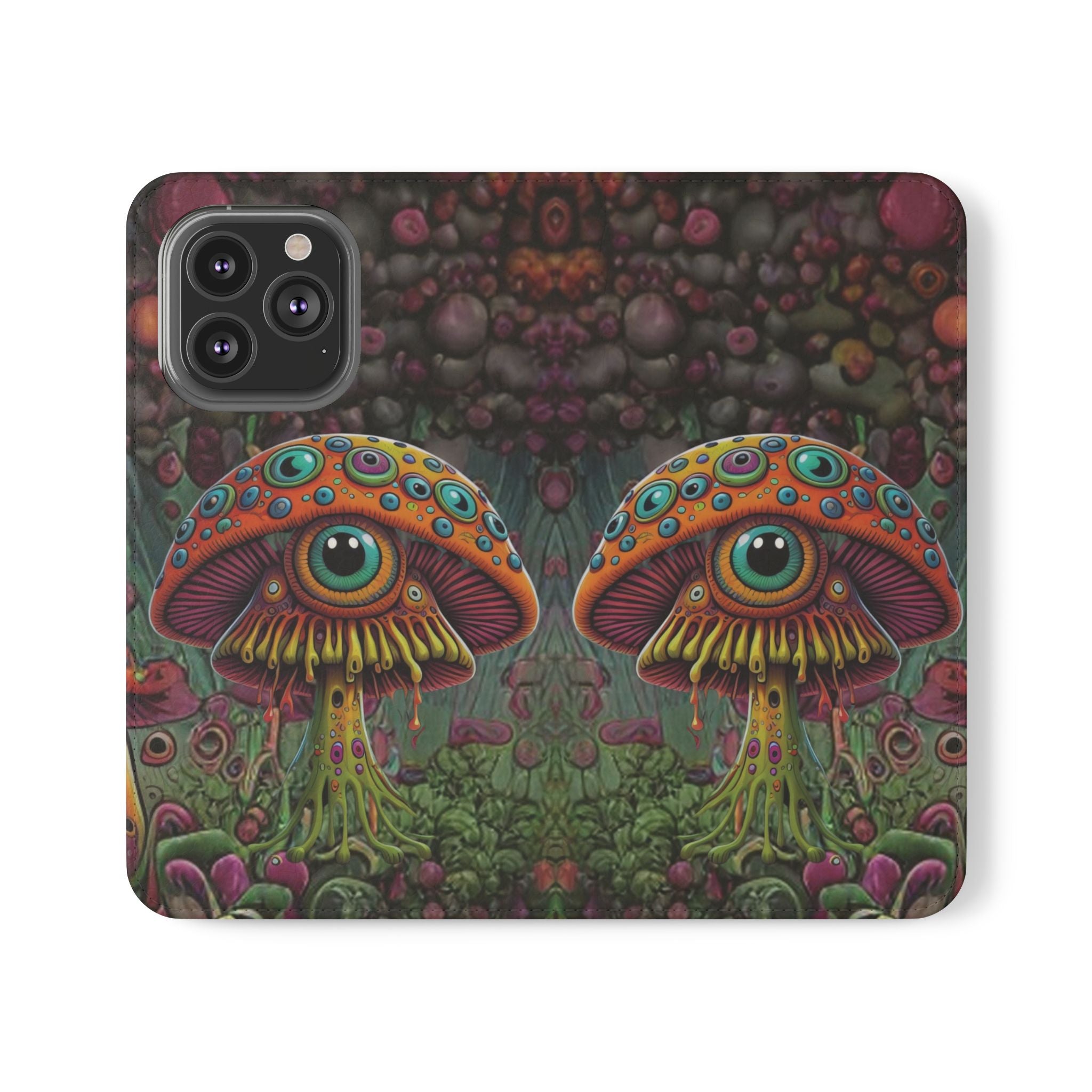 Trippy Mushroom Cottagecore Flip Wallet Phone Case - Mushroom Wallet Case for Samsung iPhone - Psychedelic Wallet Phone Cases
