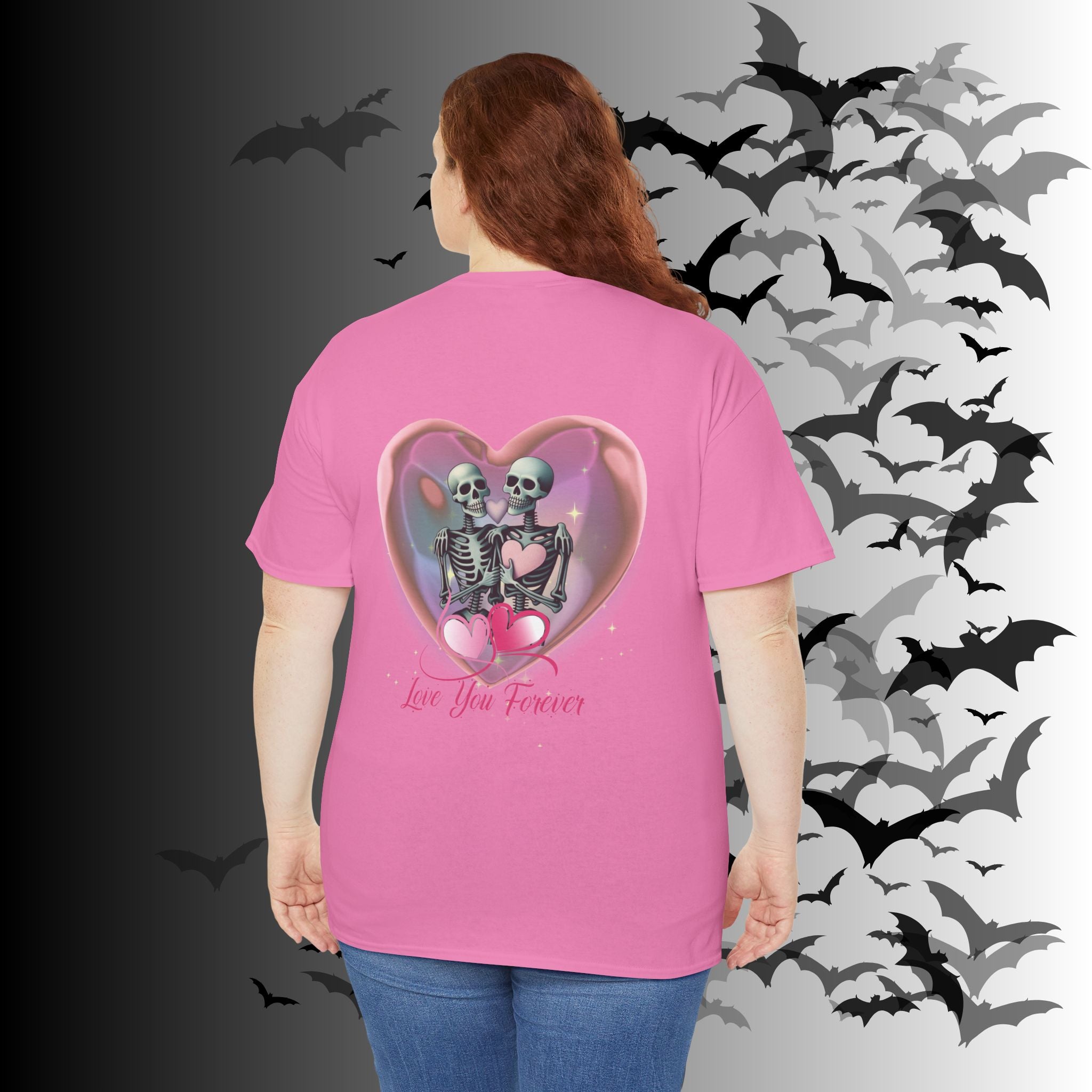 "Love You Forever" Gothic Skeleton Couples T-Shirt — Goth Valentine's Day Matching Tee