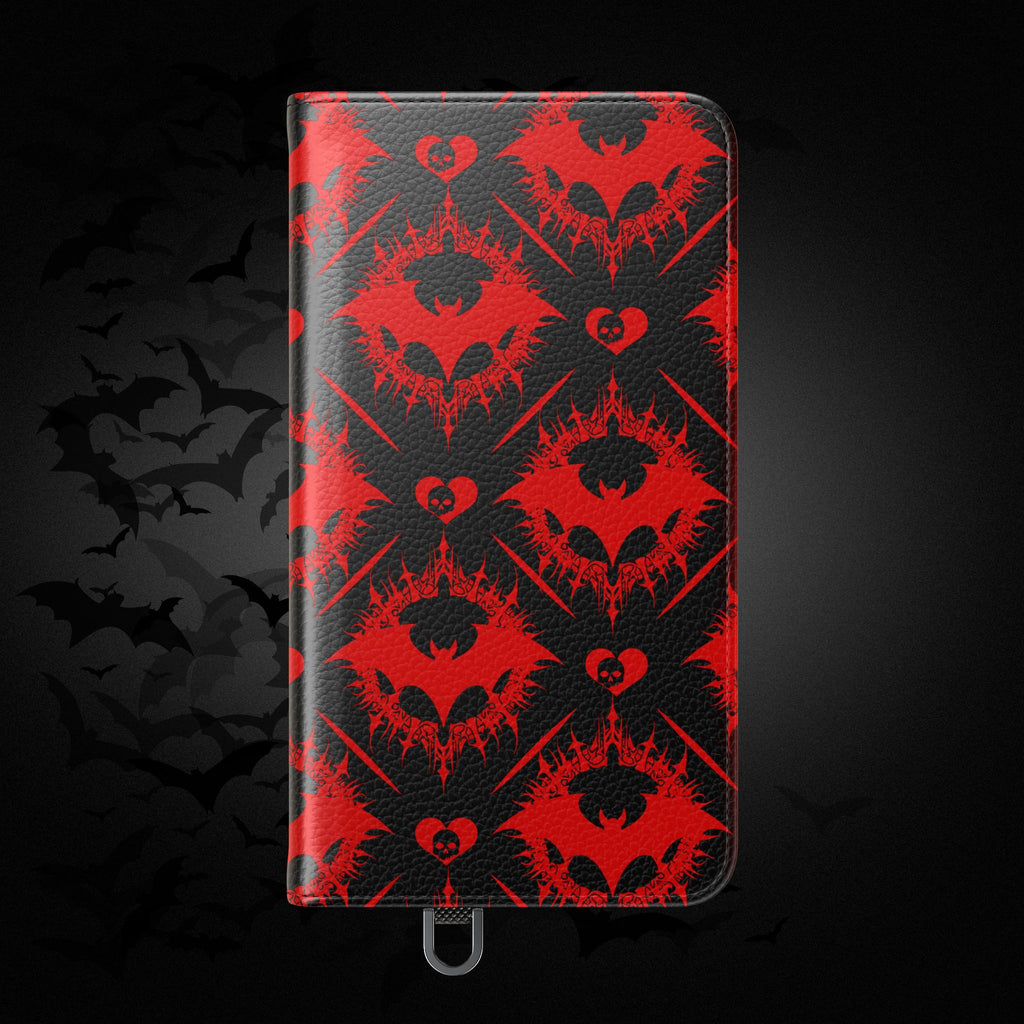 Gothic Bat Wallet Flip Case - Elegant Goth Phone Wallet - Bat Pattern Flip Case - Gothic Phone Case - Stylish Wallet Phone Case