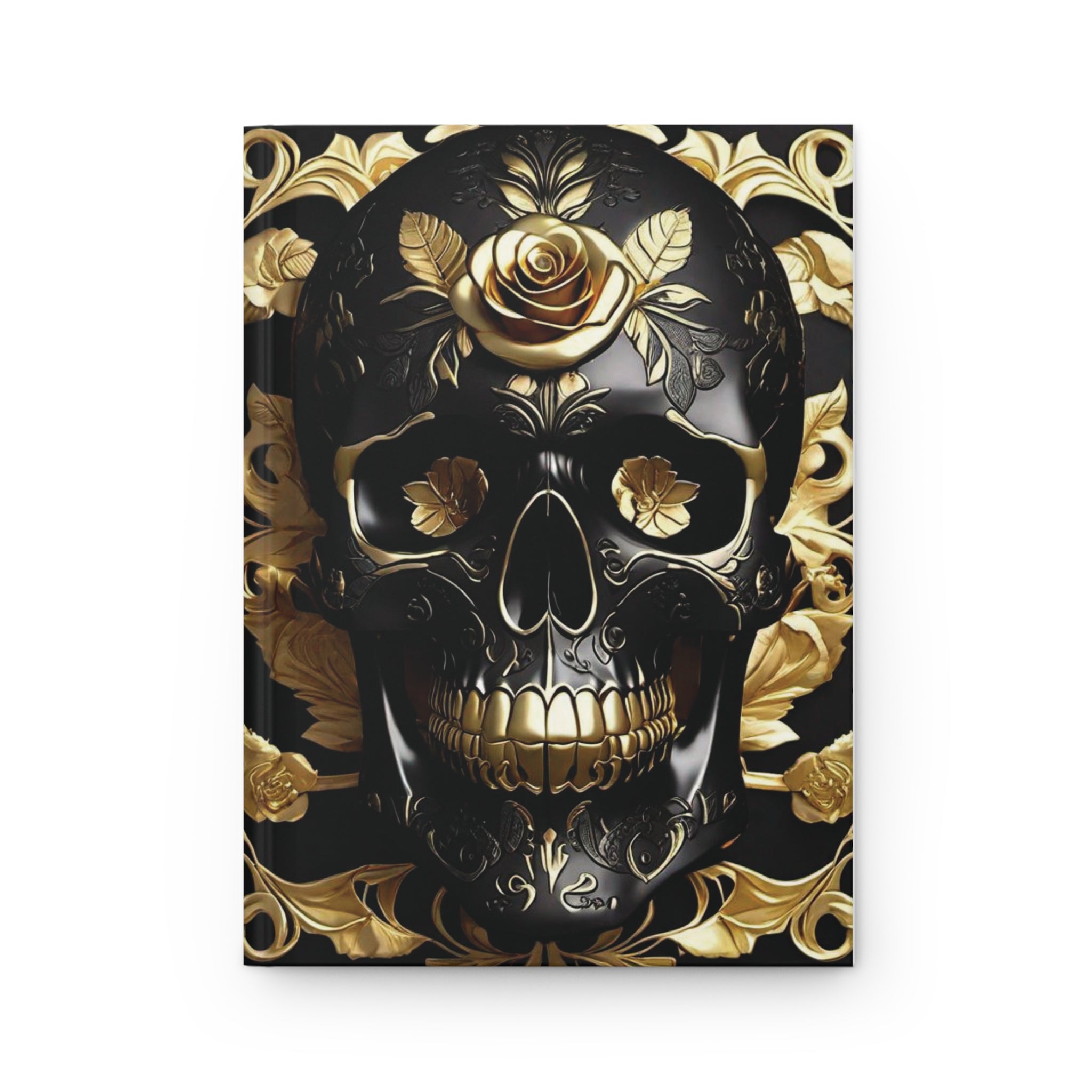 Gothic Black & Gold Skull Journal — Dark Floral Rose Hardcover Spell Book